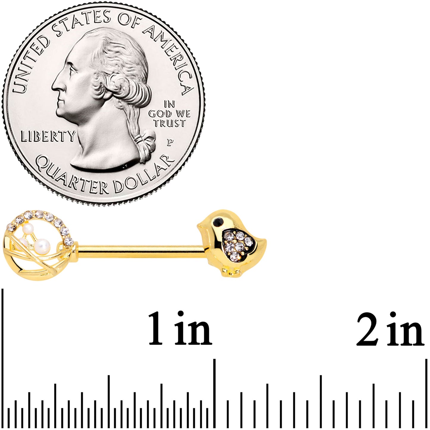 14G 9/16 Clear Gem Gold Tone Basket Chick Nipple Ring Set