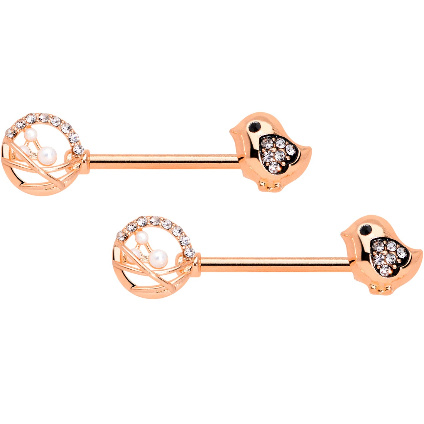 14G 9/16 Clear Gem Rose Gold Tone Basket Chick Nipple Ring Set