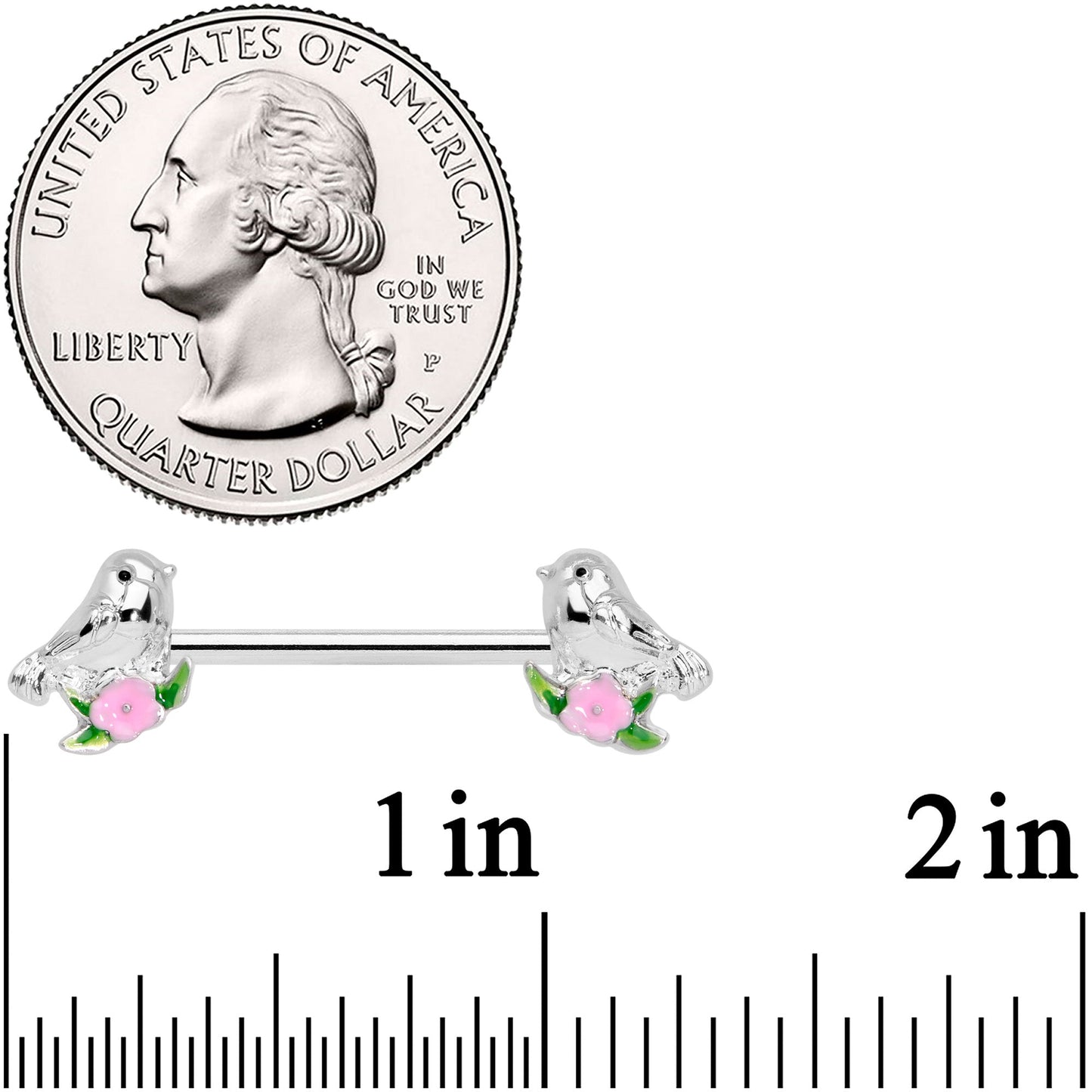 14G 9/16 Bird Pink Flower Barbell Nipple Ring Set