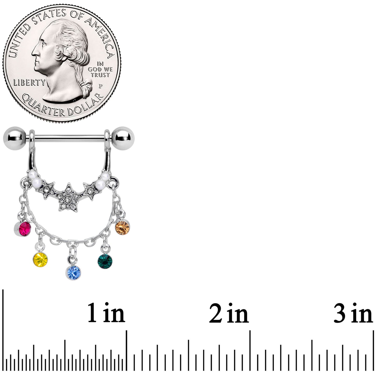 14G 9/16 Multicolor Gem Star Dangle Nipple Ring Set