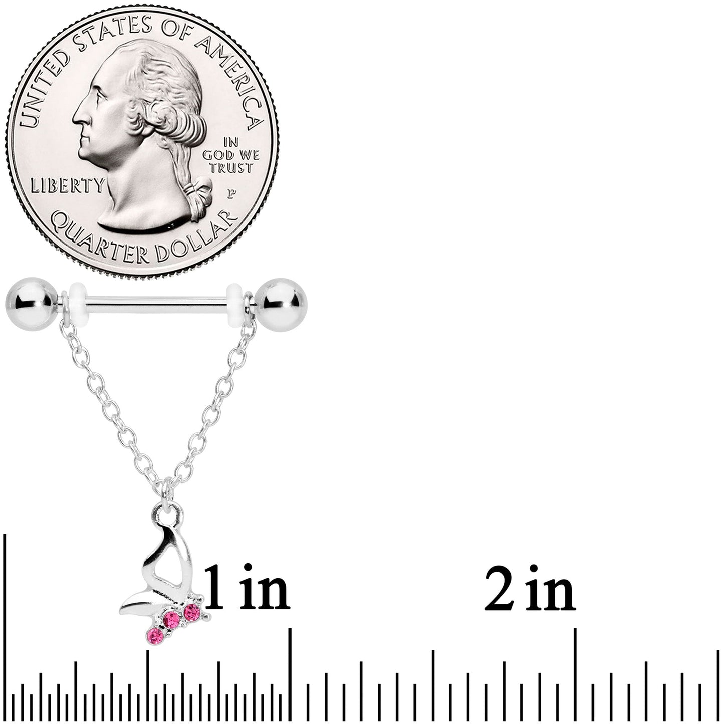 14G 5/8 Pink Gem Butterfly Dangle Nipple Ring Set