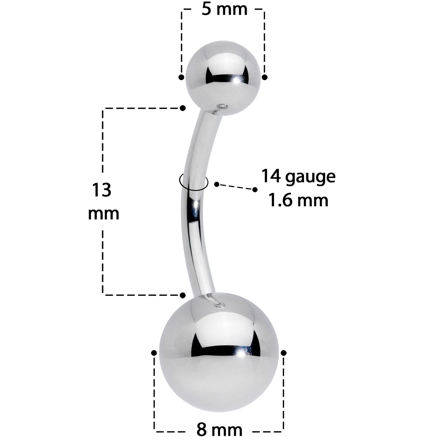 14G 1/2 Grade 23 Titanium Belly Ring Curved Barbell