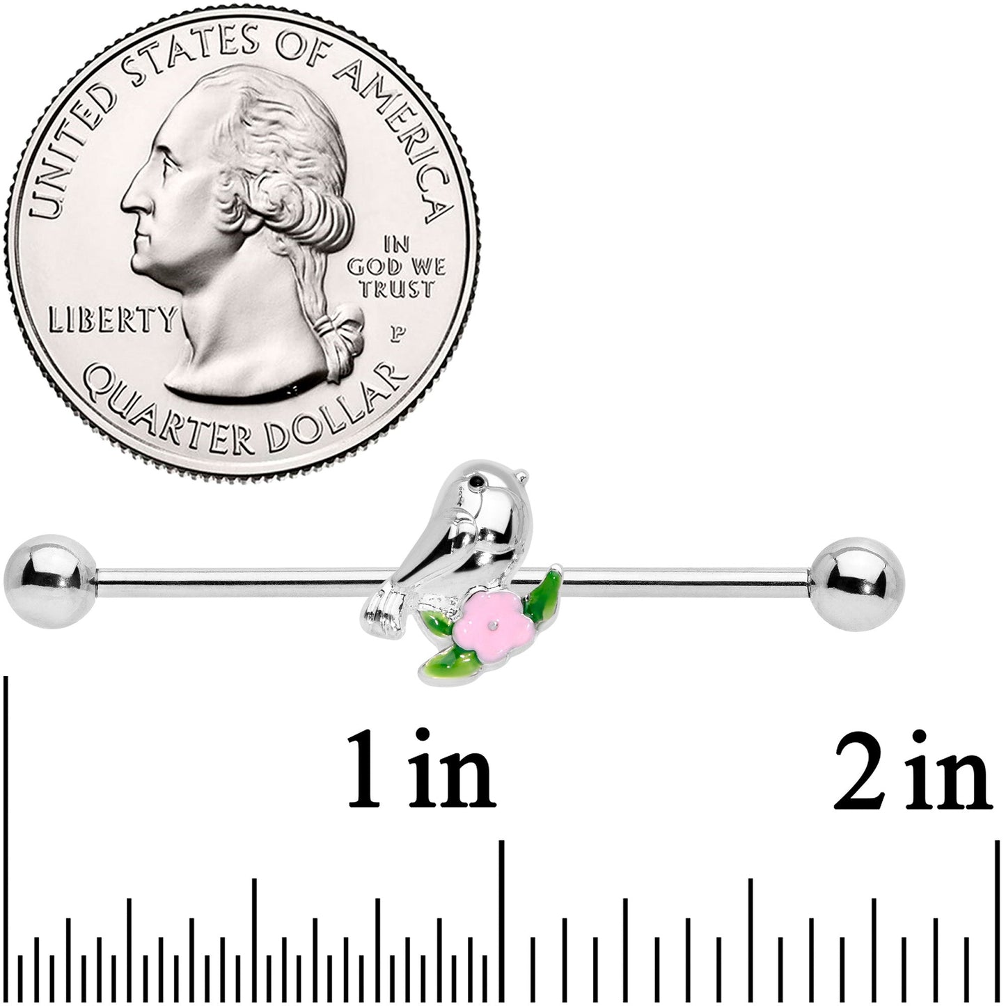 14G Bird Pink Flower Industrial Barbell 38mm