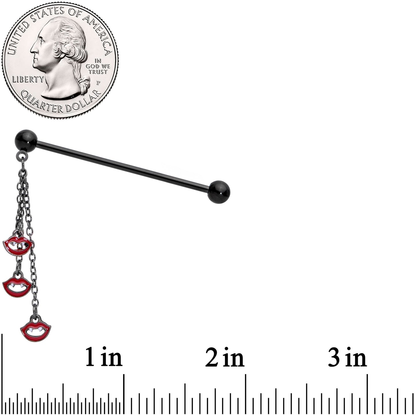 14G Black Vampire Fangs Halloween Dangle Industrial Barbell 38mm