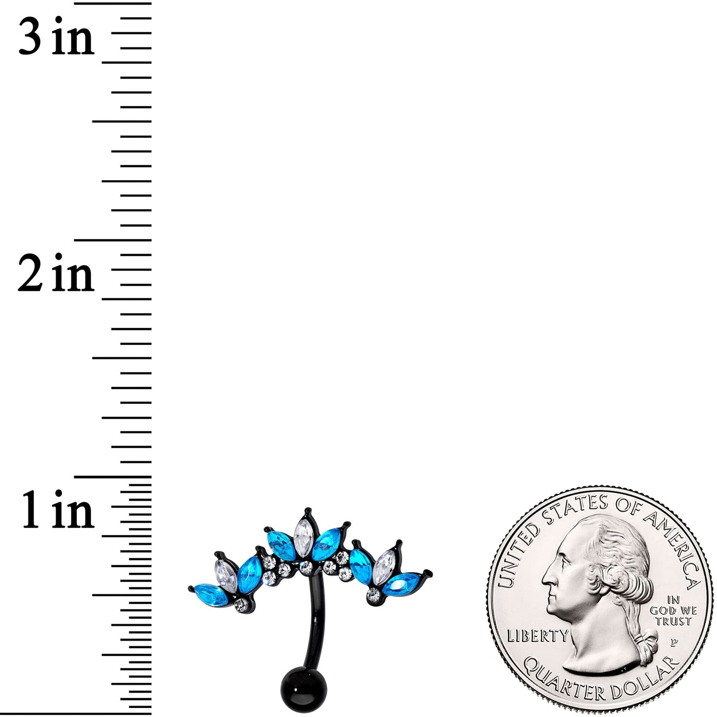 Clear Aqua Gem Black Clusters Belly Ring