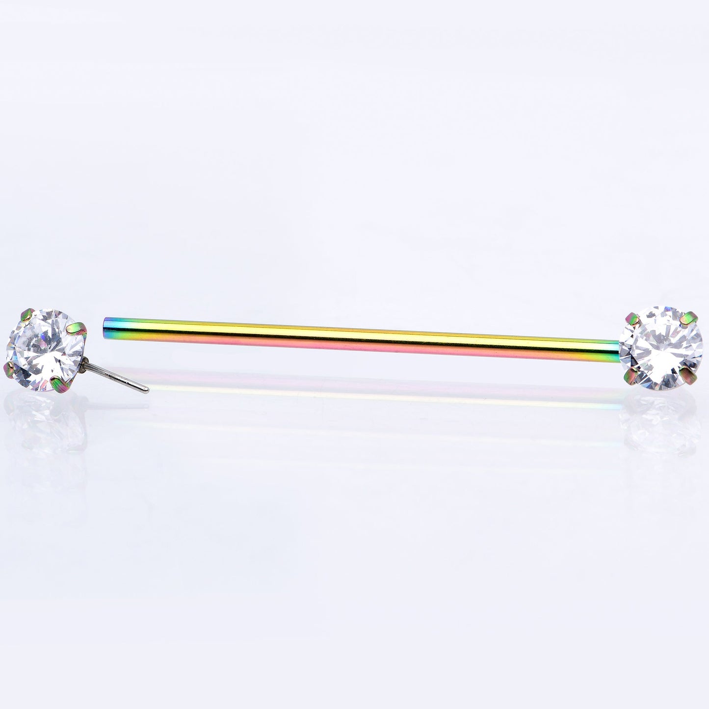 14G Clear CZ Gem Rainbow Threadless Industrial Barbell 38mm