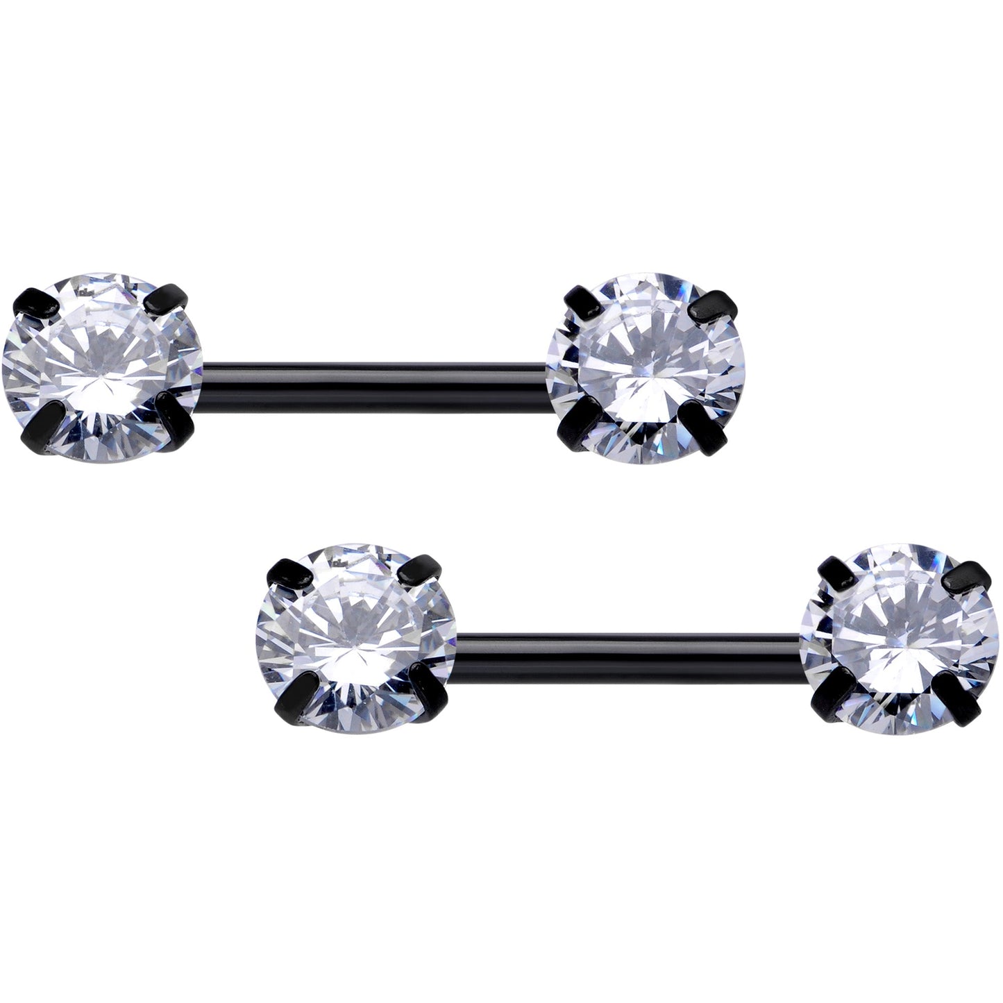 14G 1/2 Clear CZ Gem Black Threadless Barbell Nipple Ring Set
