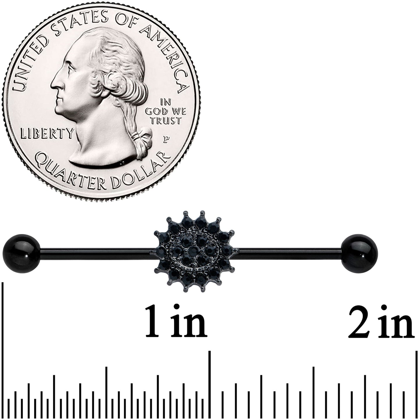 14G Black Gem Black Oval Gothic Sunburst Industrial Barbell 38mm