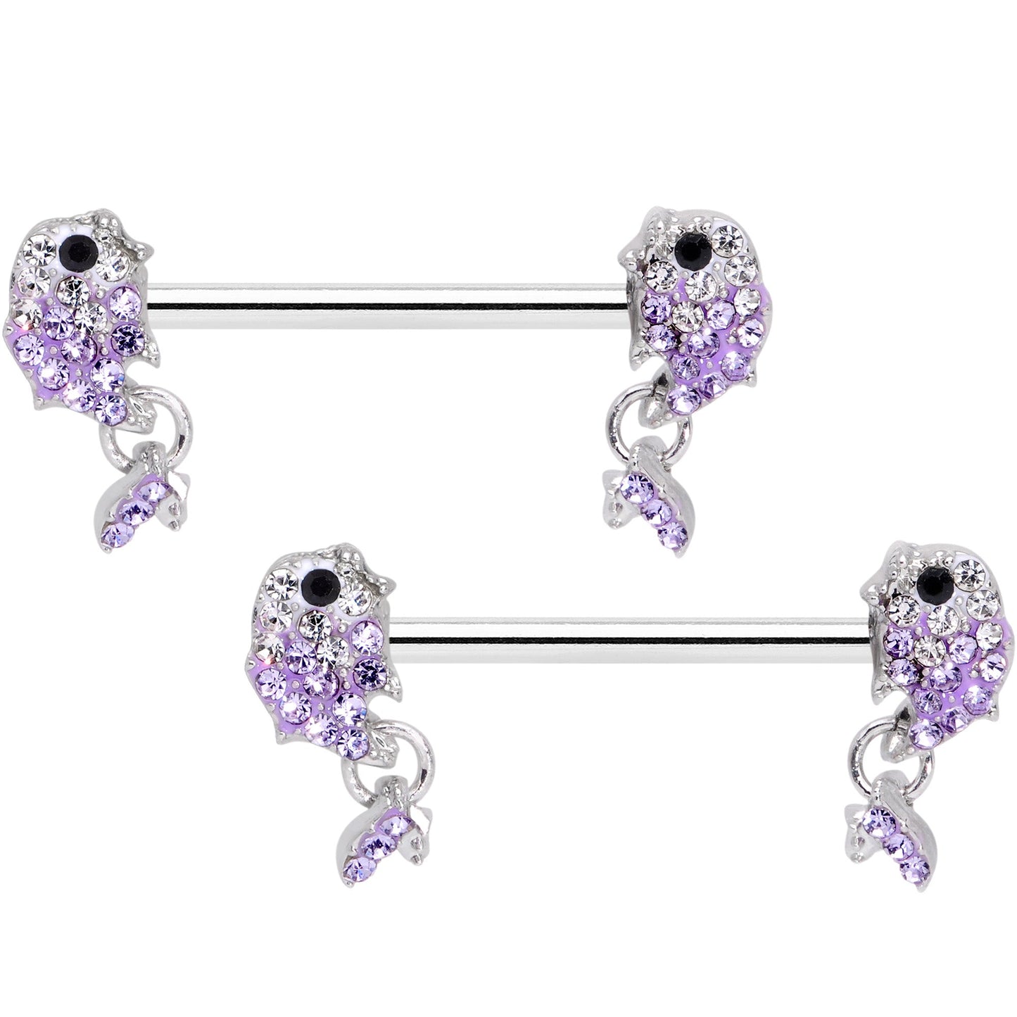 14G 9/16 Clear Purple Gem Sweet Fish Barbell Nipple Ring Set