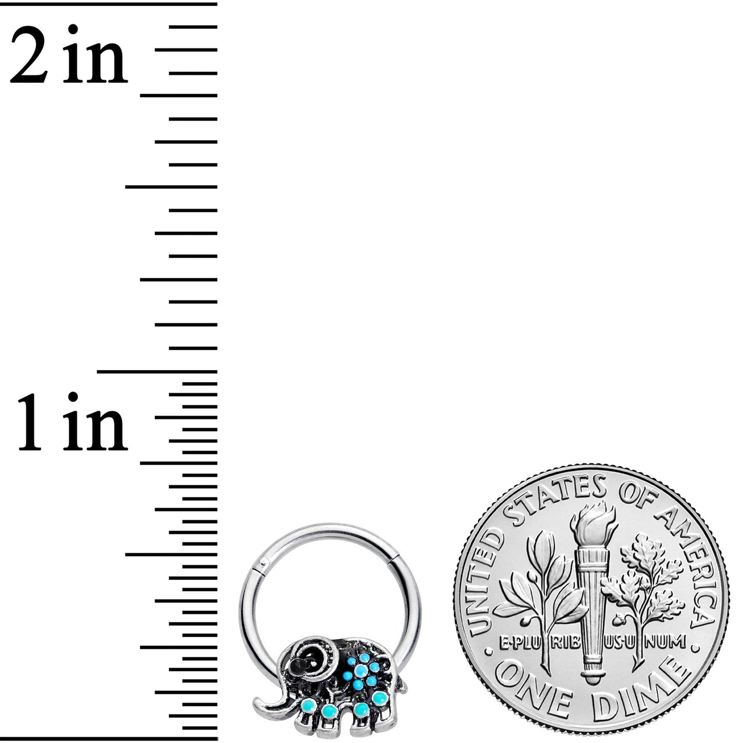 16G 3/8 Aqua Orb Curvy Elephant Hinged Segment Ring