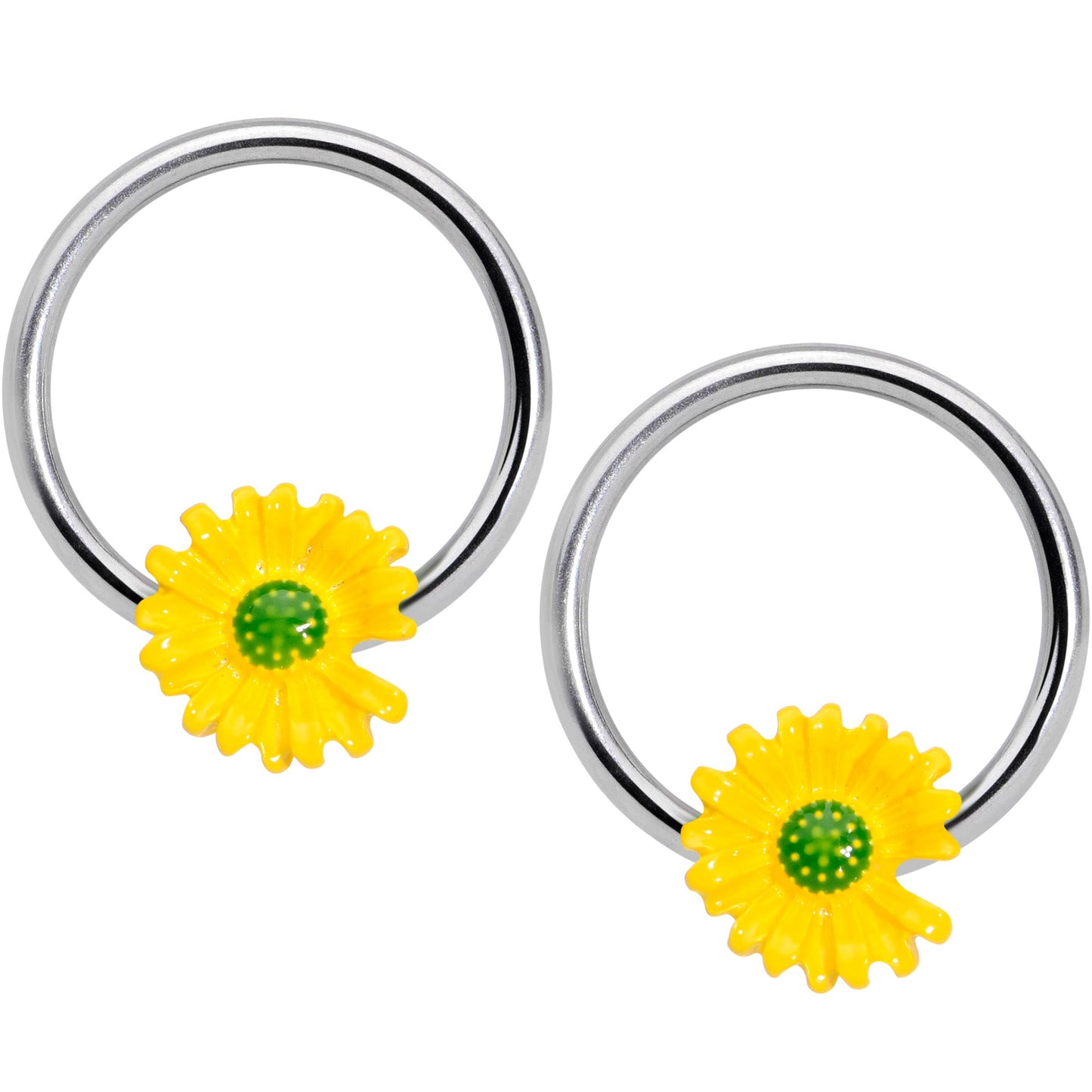14G 1/2 Yellow Daisy BCR Captive Nipple Ring Set
