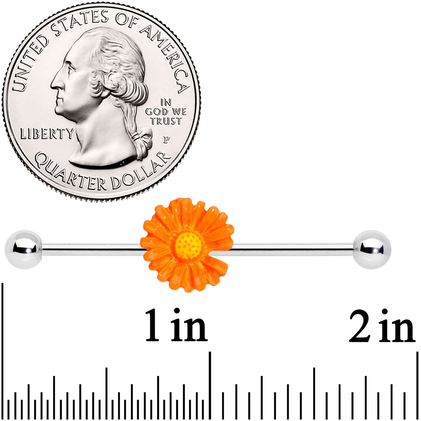 14G Orange Daisy Industrial Barbell 38mm