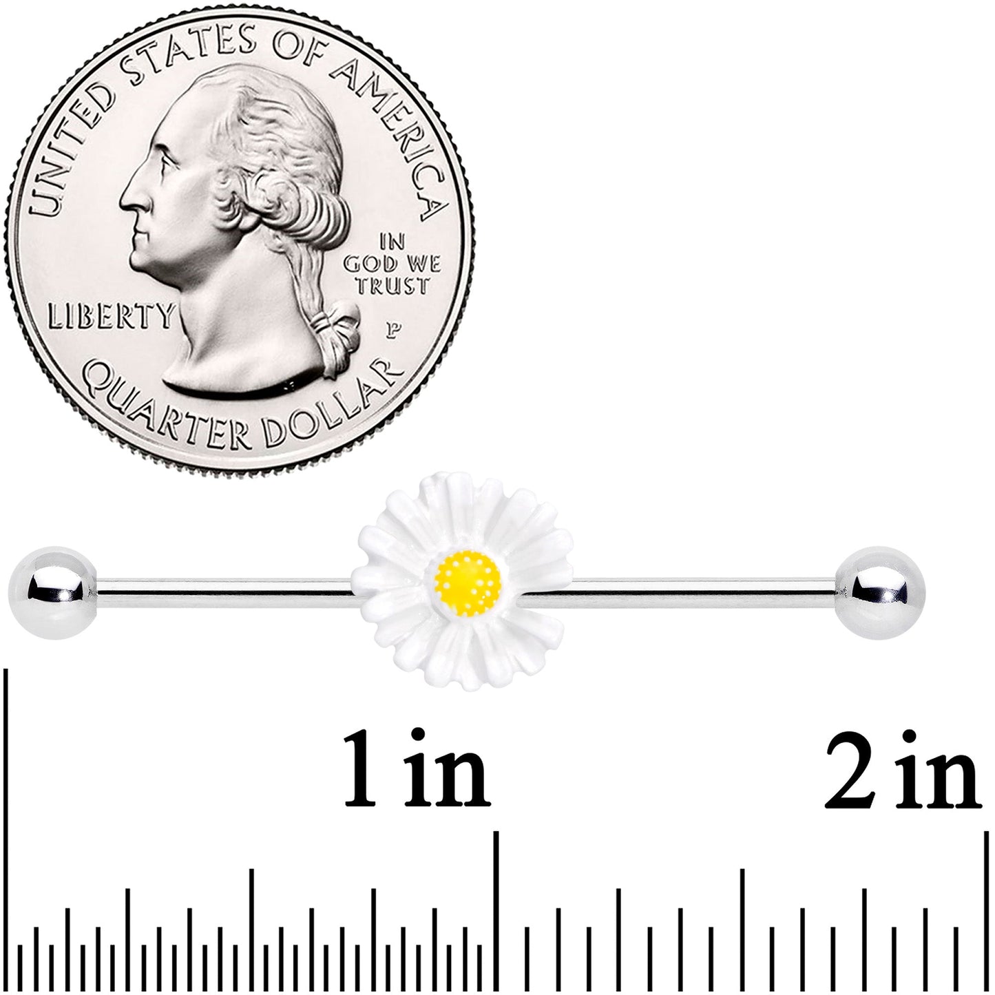 14G White Daisy Industrial Barbell 38mm