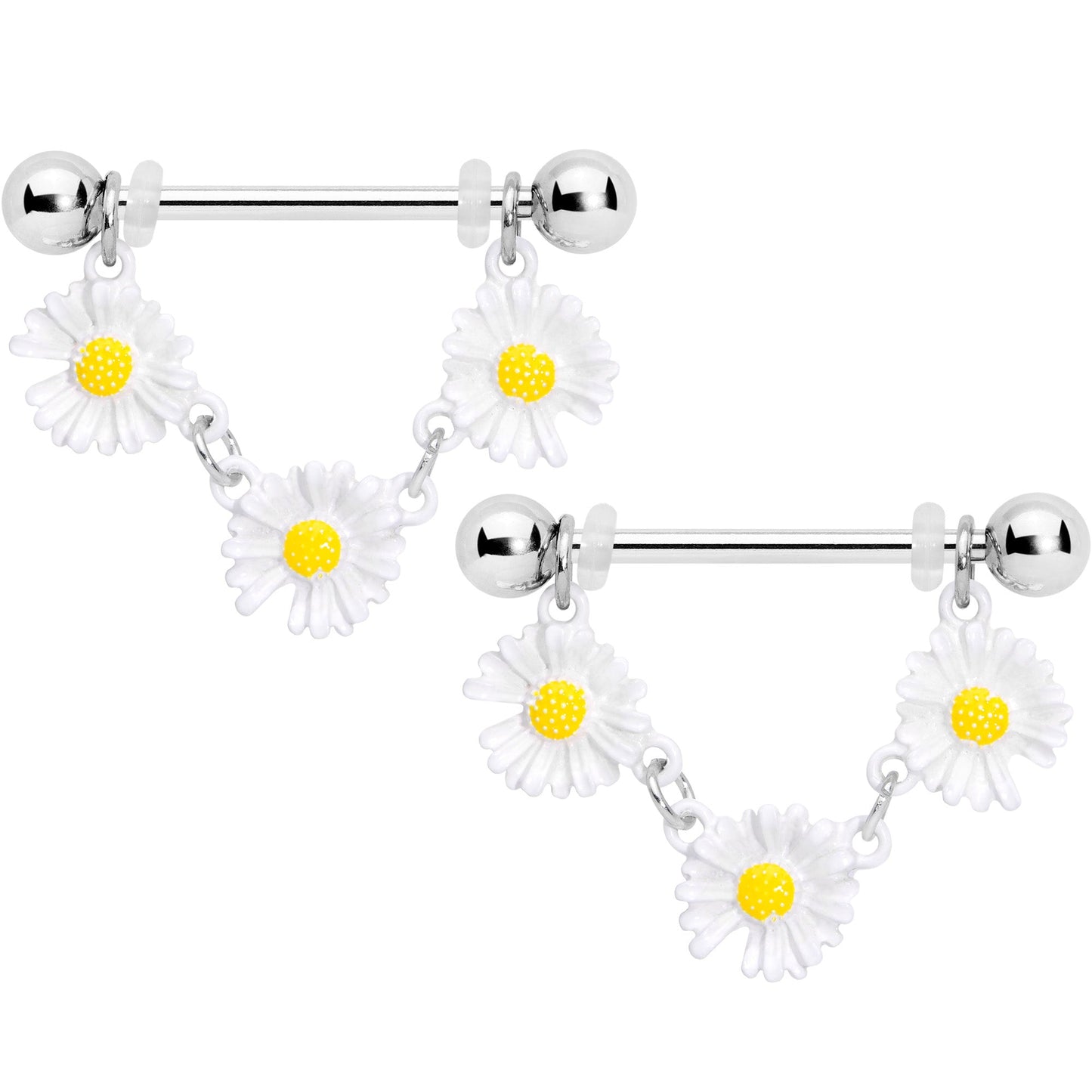 14G 13/16 White Daisy Chain Dangle Nipple Ring Set