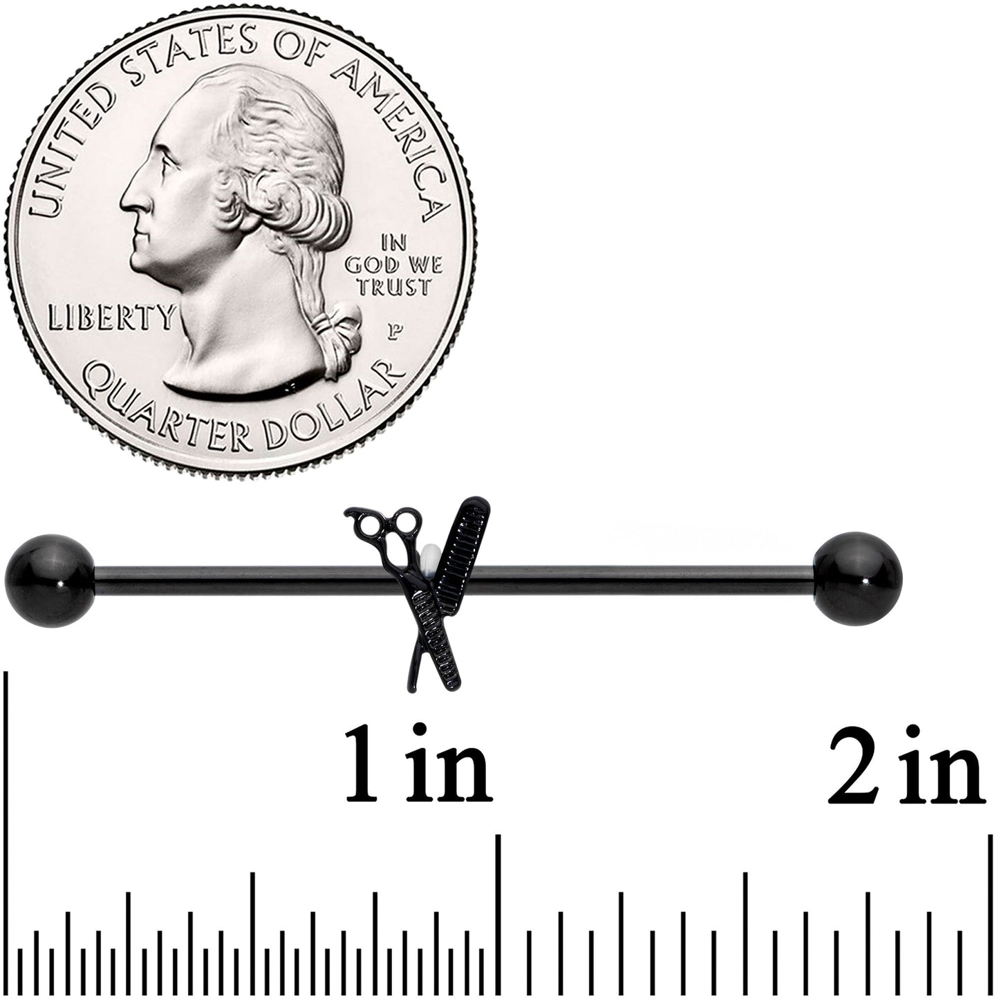 14G Black Scissors Comb Industrial Barbell 38mm