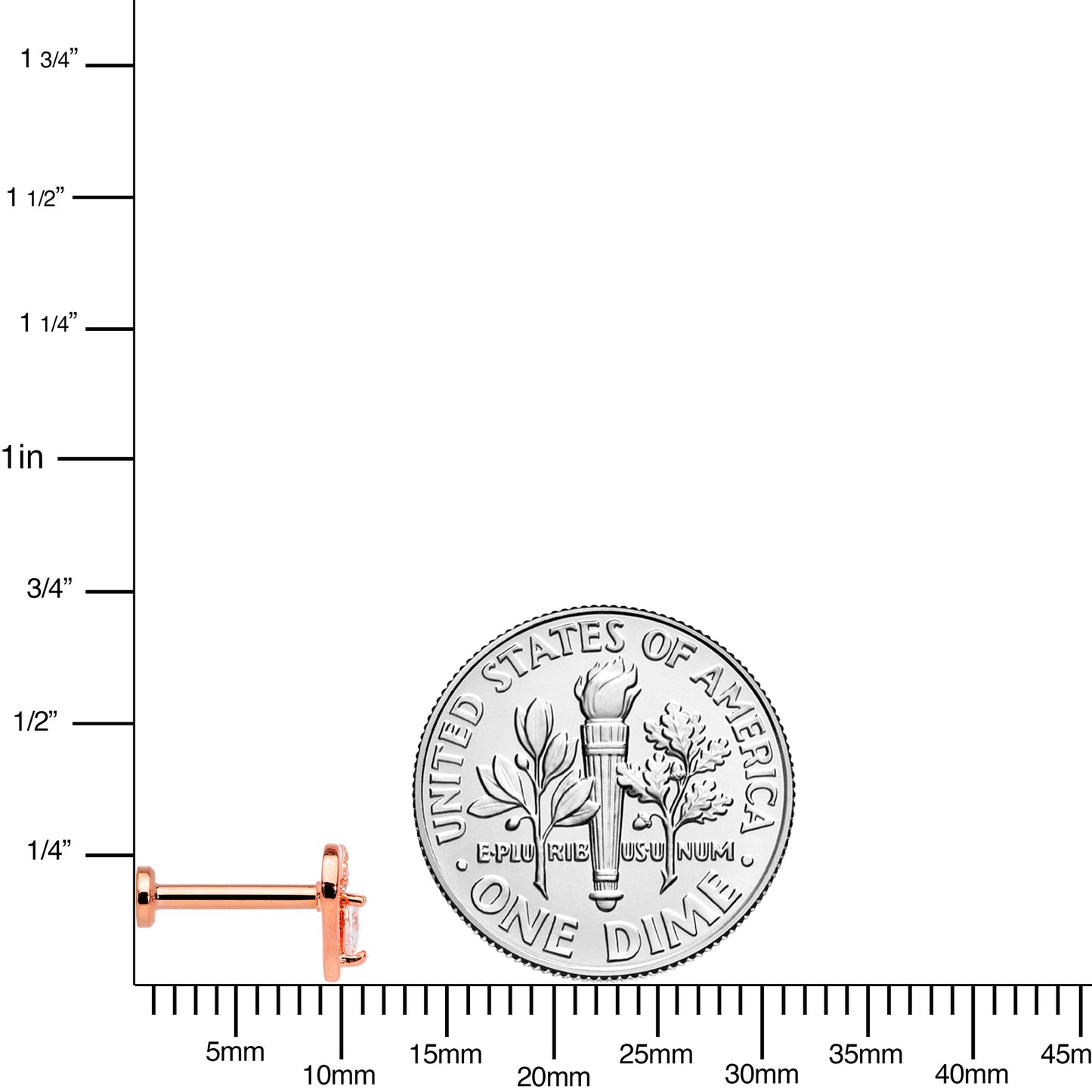 16G 5/16 Clear CZ Gem Rose Gold Hue Heart Internal Thread Labret