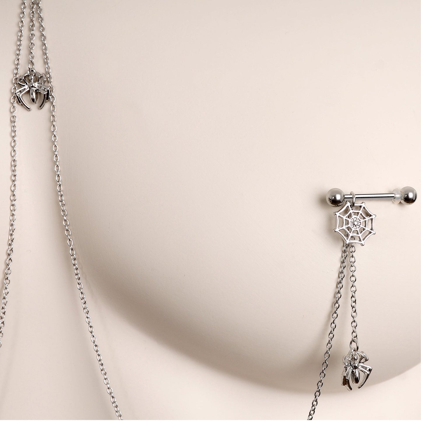14G 9/16 Creepy Crawly Spider Web Halloween Nipple Chain Necklace