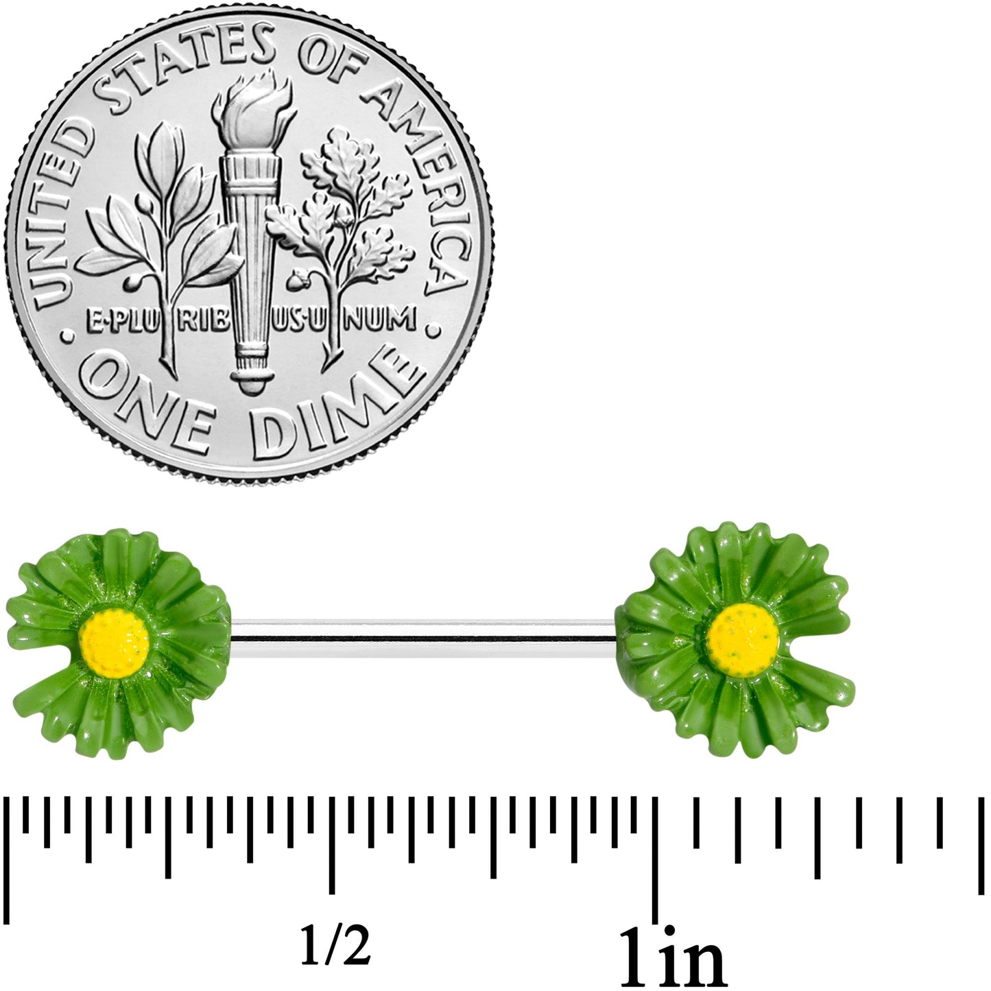 14G 5/8 Green Flower Barbell Nipple Ring Set