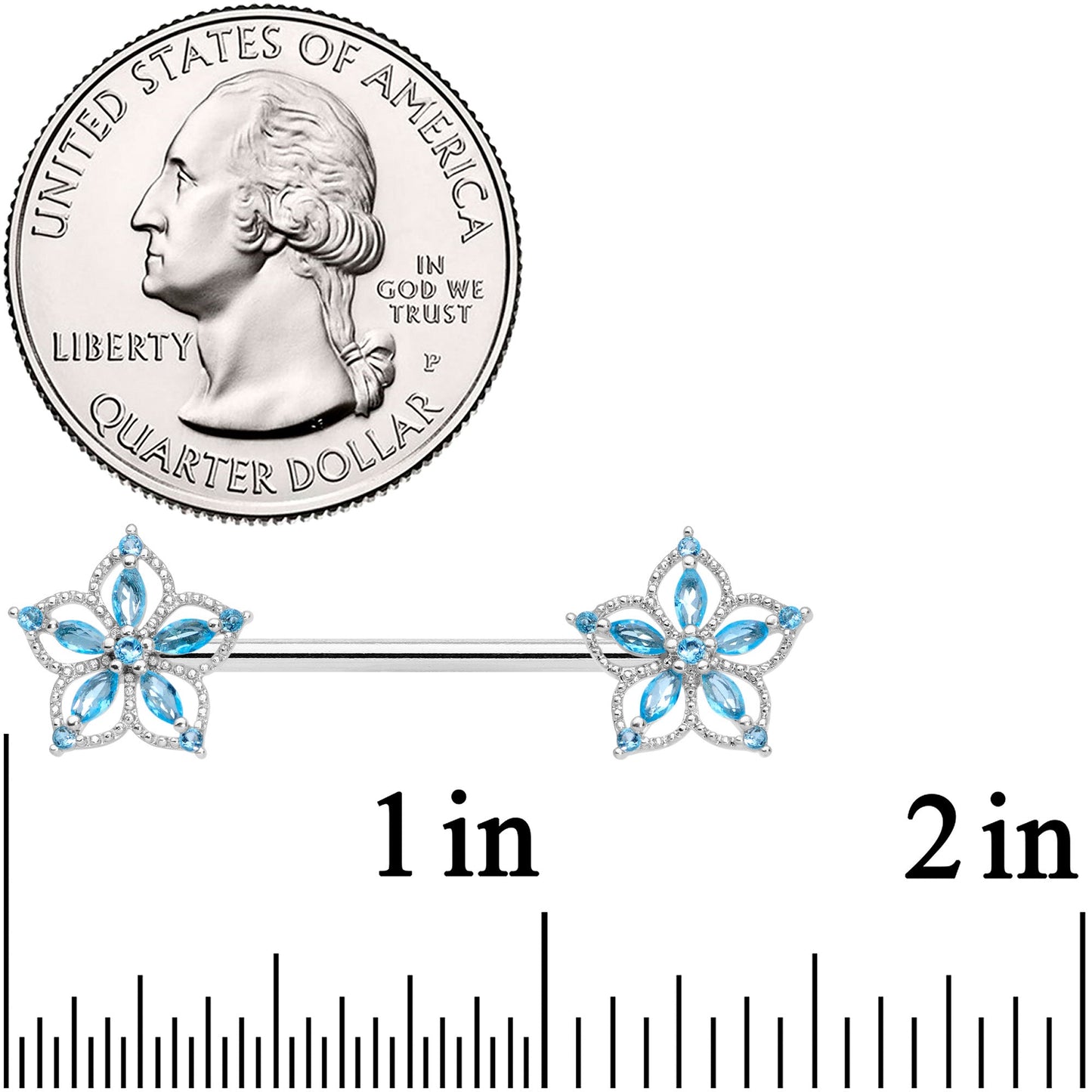 14G 9/16 Aqua CZ Gem Airy Flower Nipple Ring Set