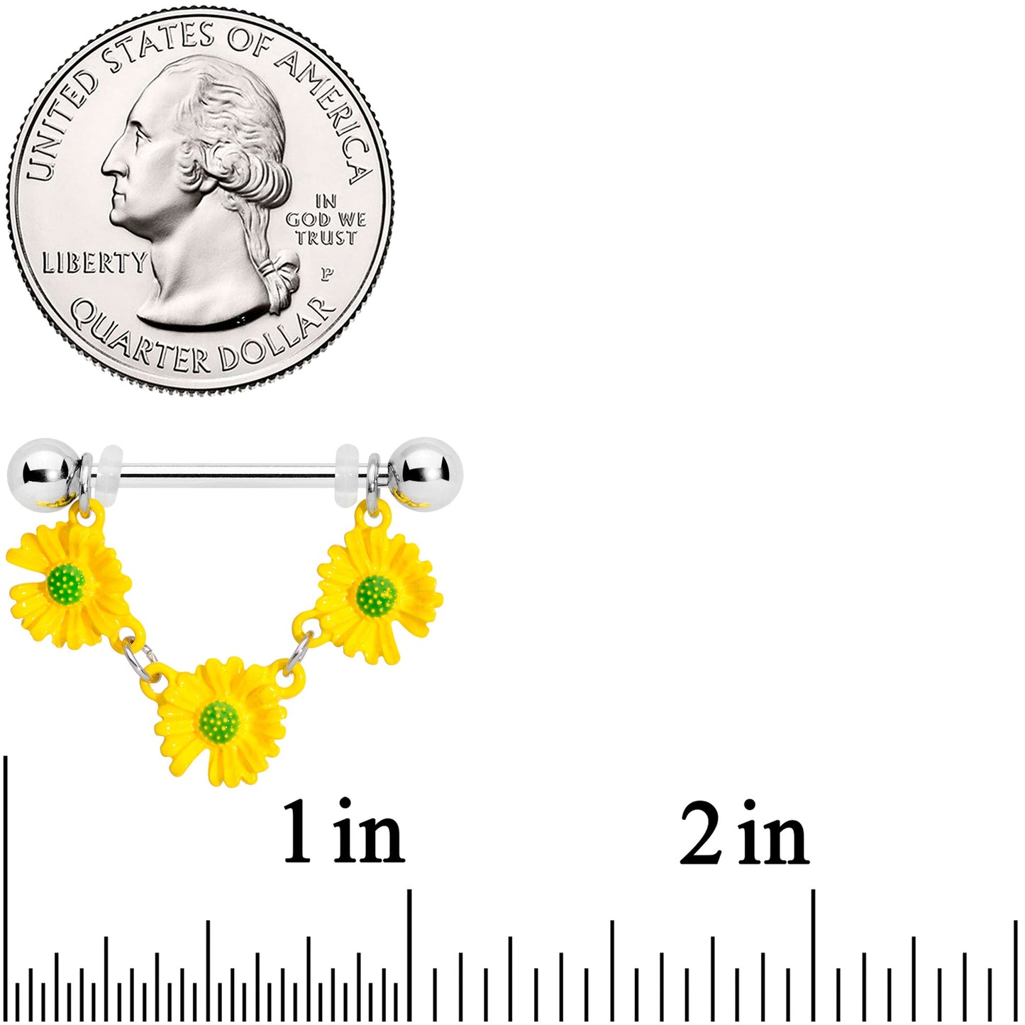 14G 13/16 Yellow Daisy Chain Dangle Nipple Ring Set