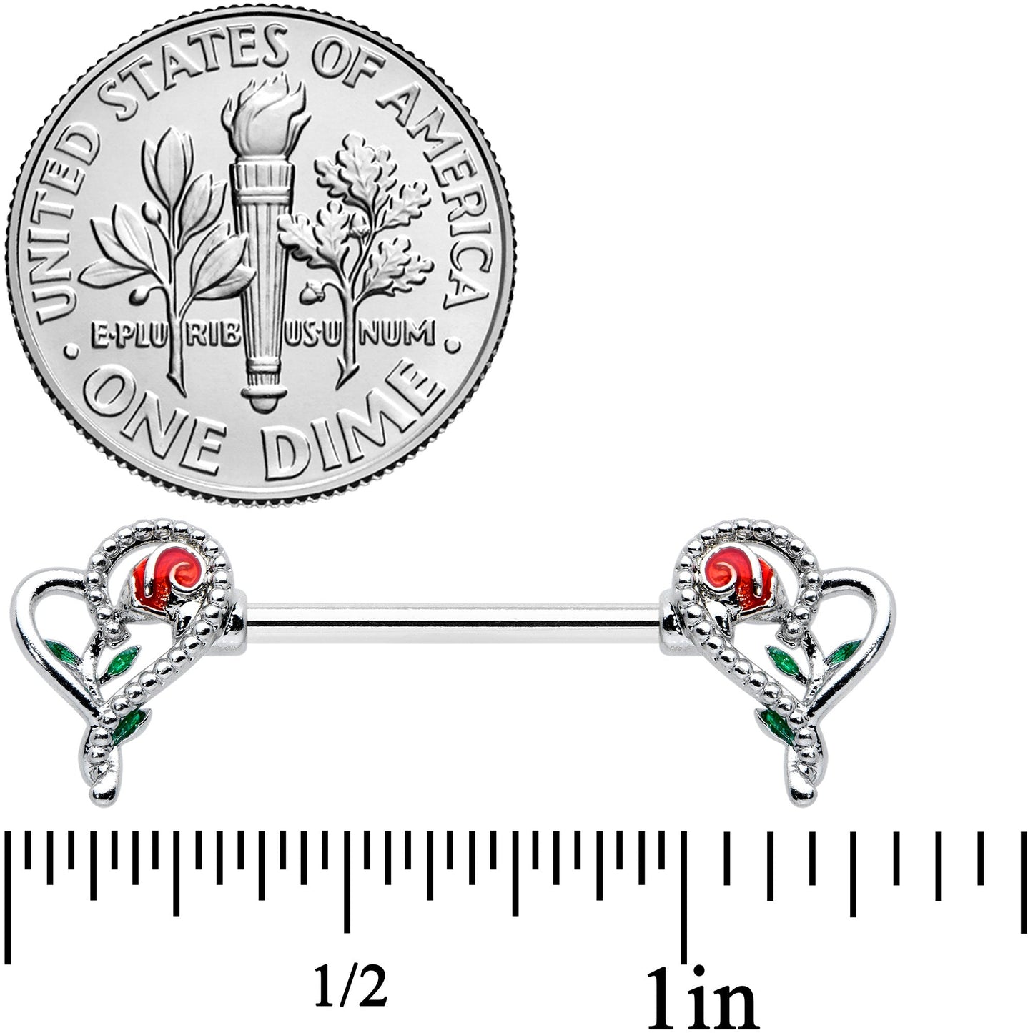 14G 5/8 Open Heart Rose Valentines Barbell Nipple Ring Set