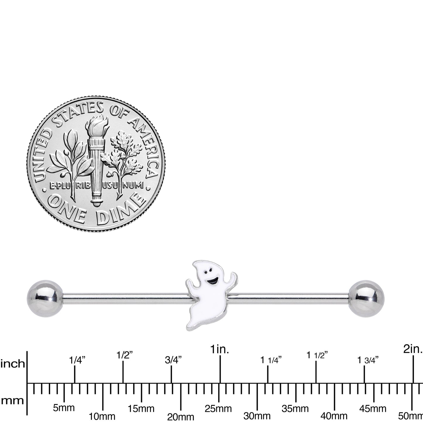 14G Happy Ghost Halloween Industrial Barbell 38mm