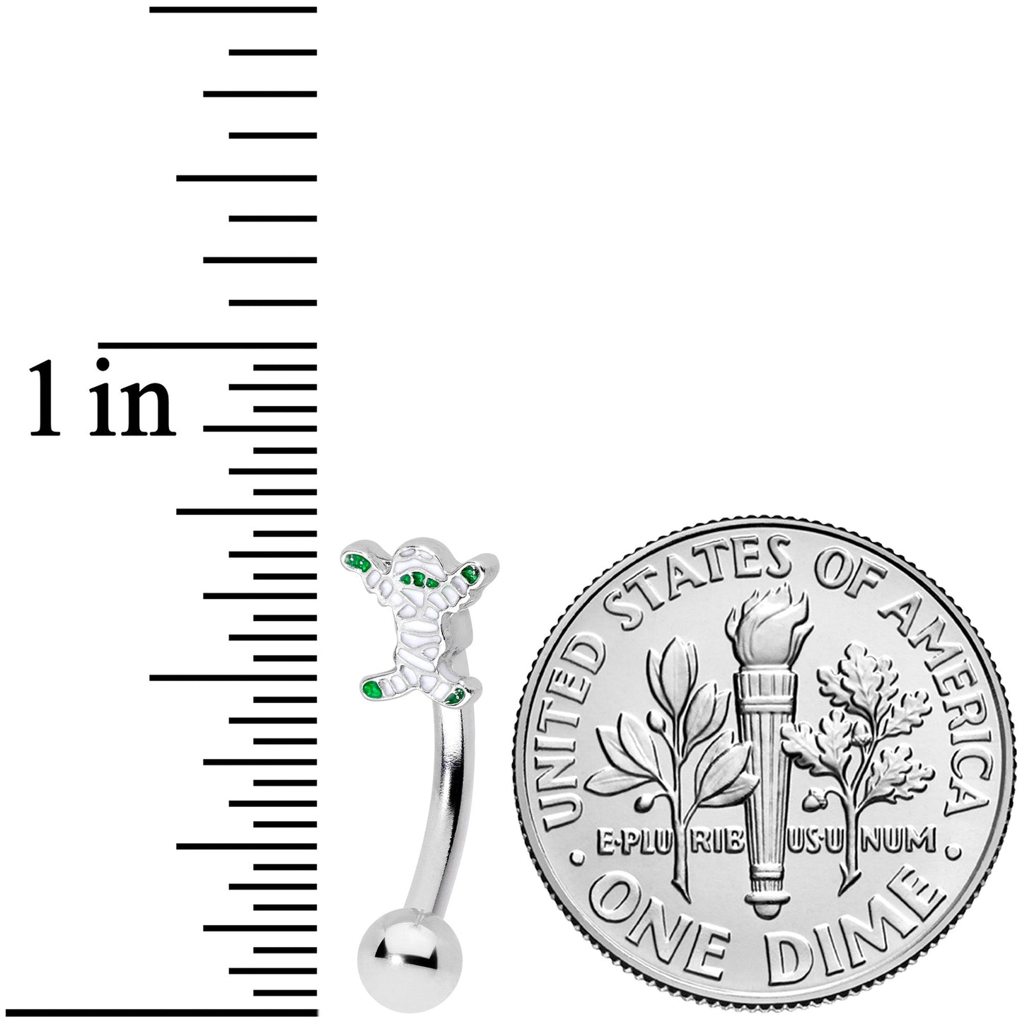 14G 5/16 Green Mummy Halloween Curved Eyebrow Ring