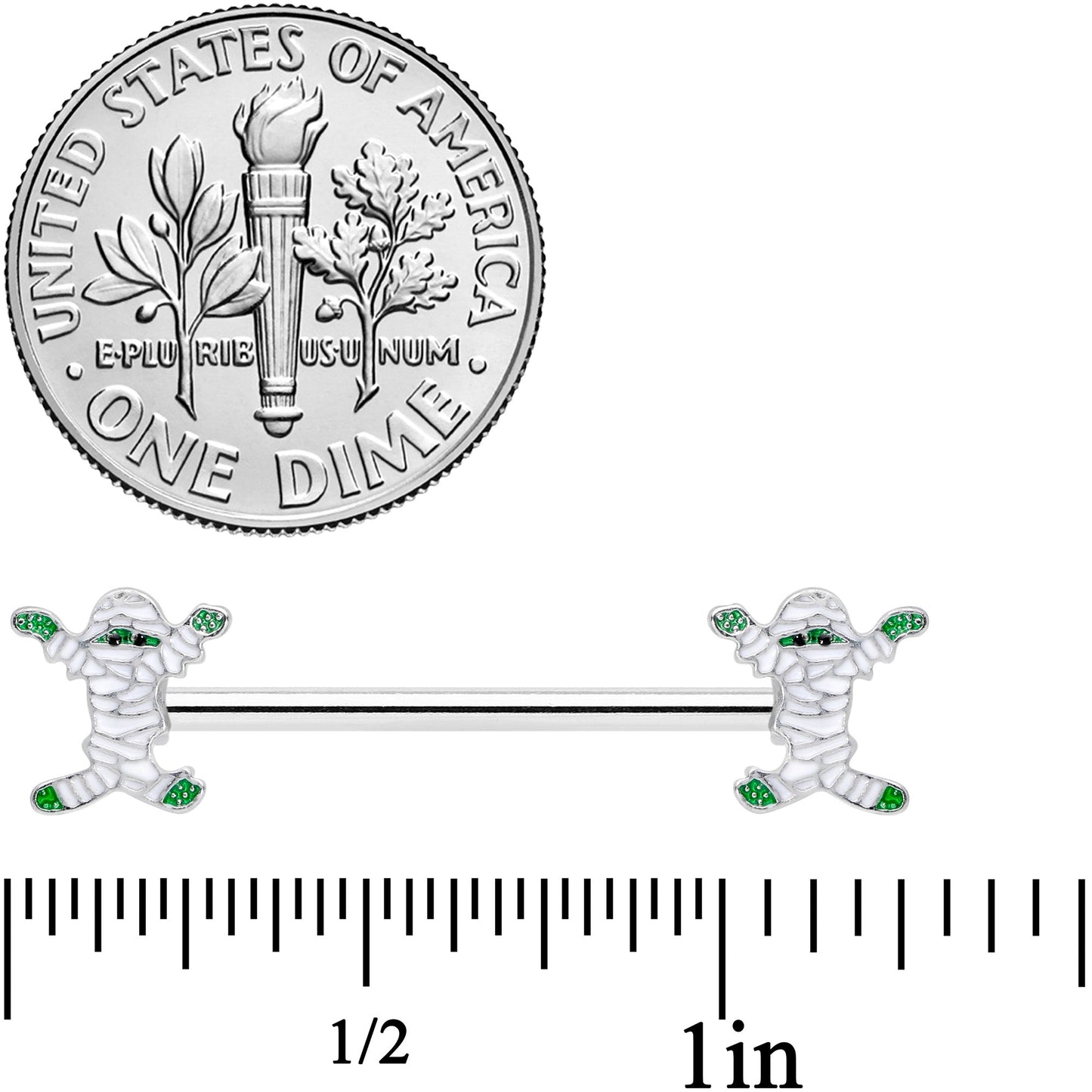 14G 5/8 Green Mummy Halloween Barbell Nipple Ring Set