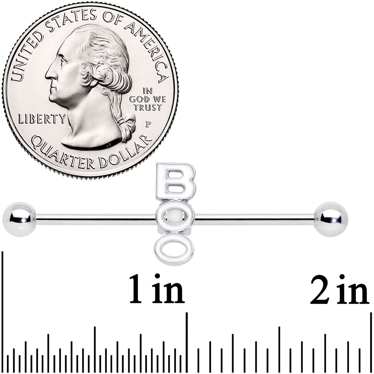 14G White Boo Halloween Industrial Barbell 38mm