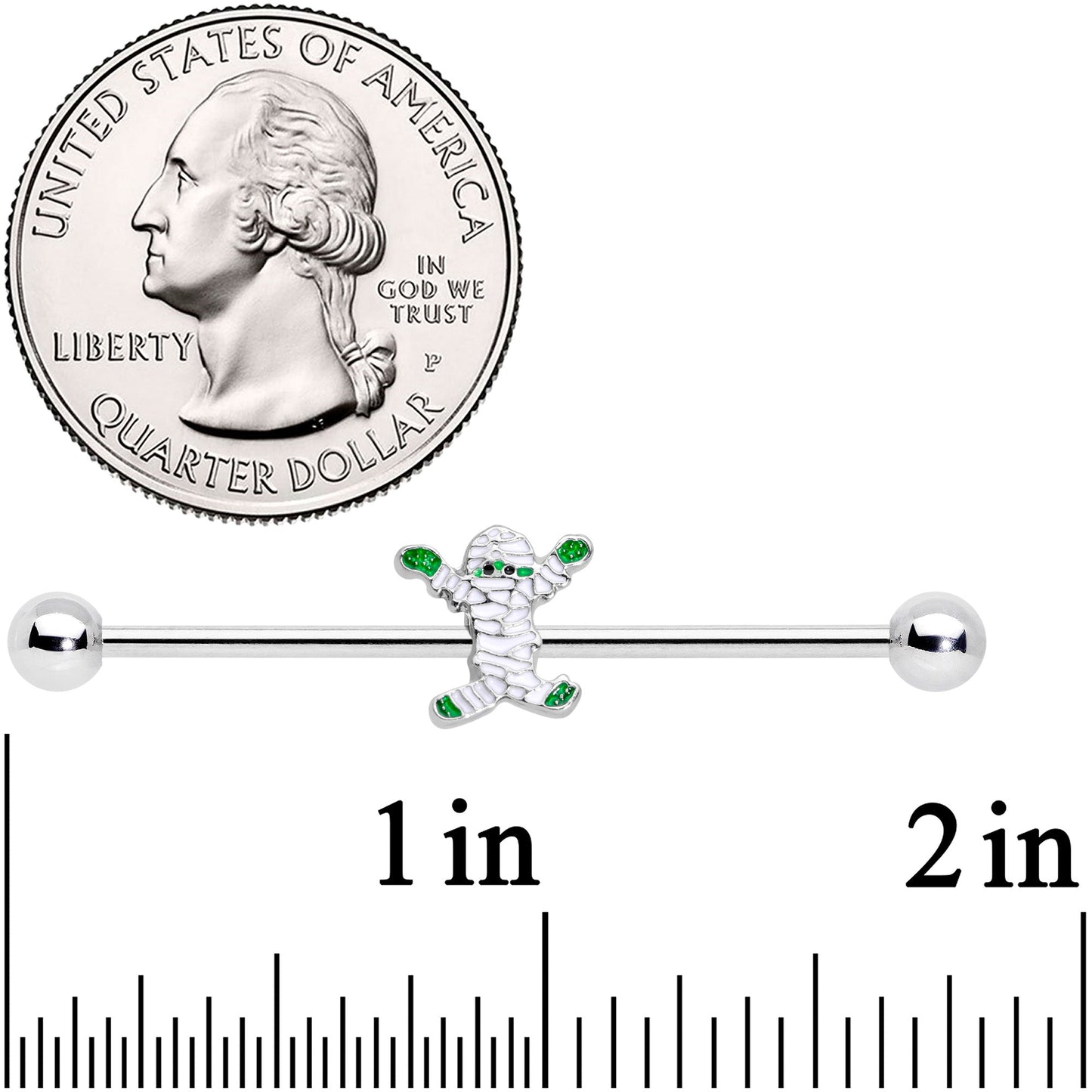 14G Green Mummy Halloween Industrial Barbell 38mm