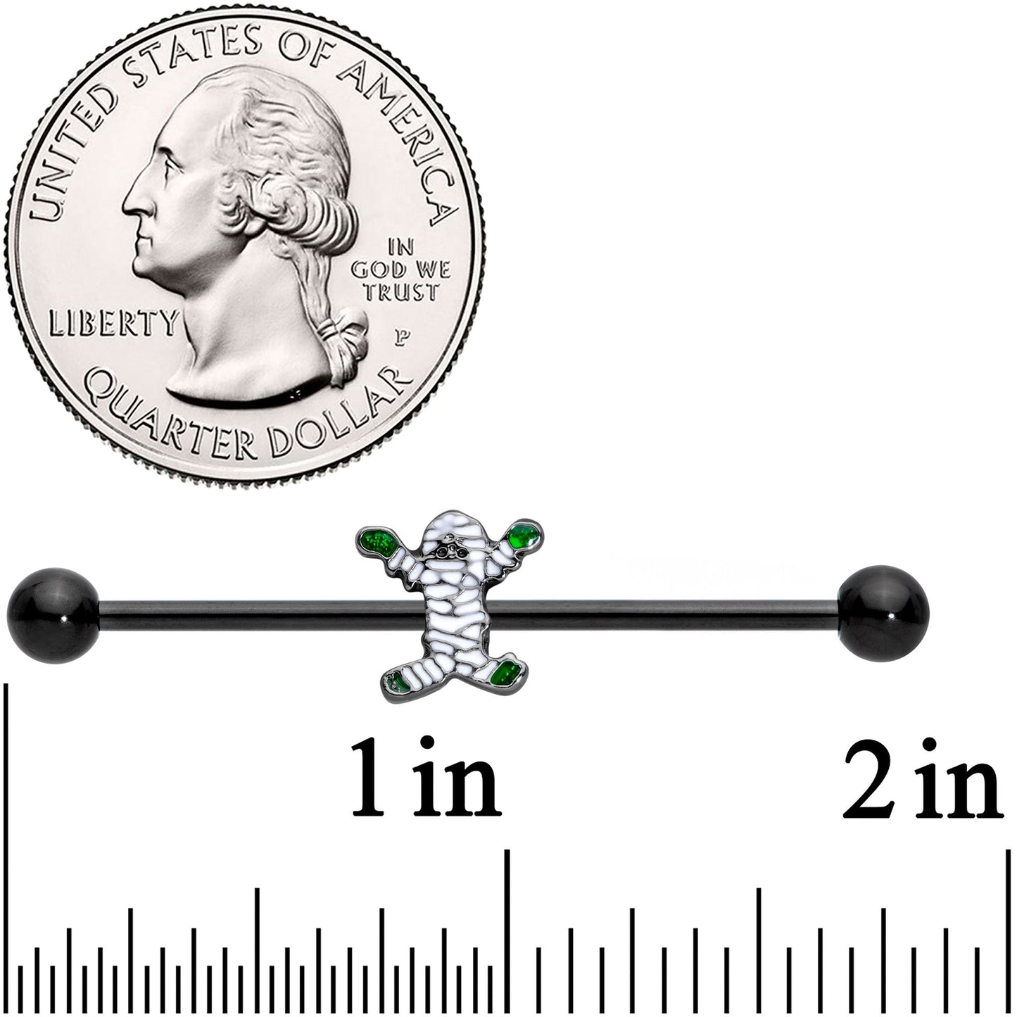 14G Black Green Mummy Halloween Industrial Barbell 38mm