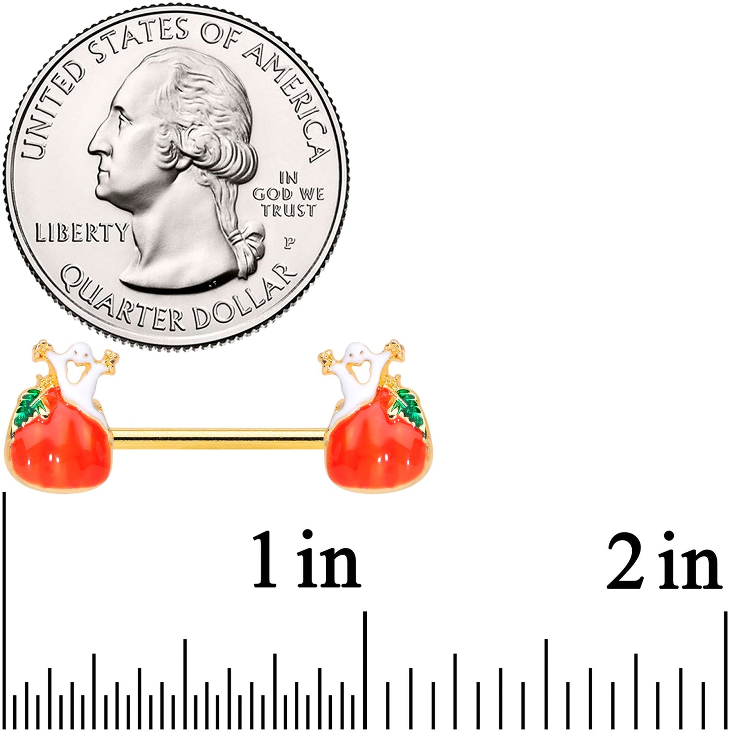 14G 9/16 Gold Tone Haunted Pumpkin Halloween Nipple Ring Set