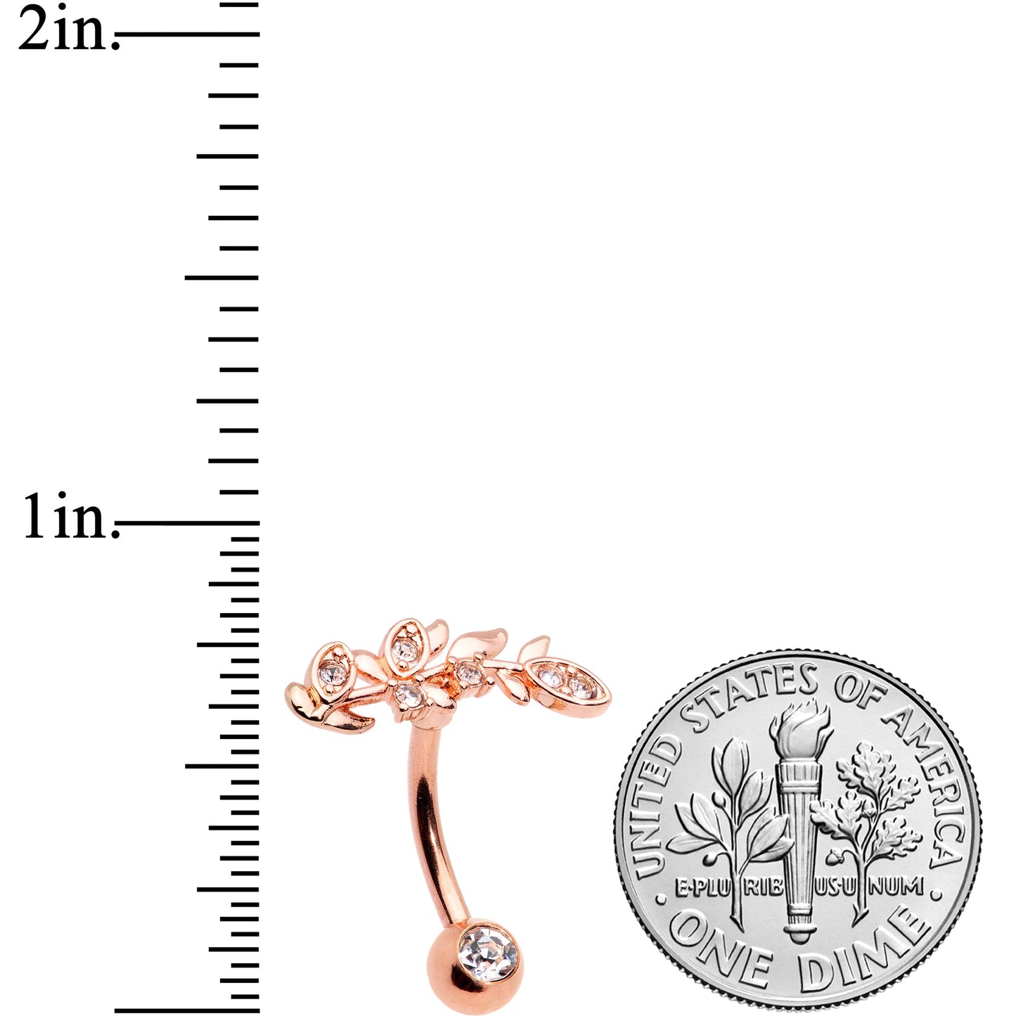 Clear Gem Rose Gold Tone Branch Leaf Belly Ring