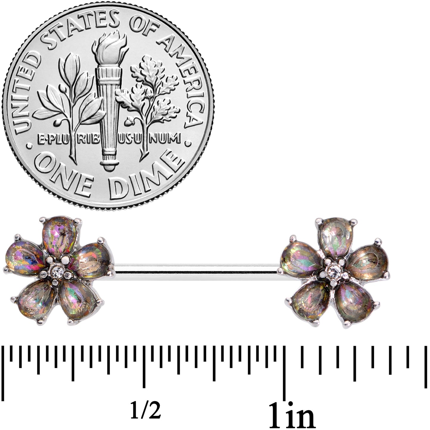 14G 9/16 Dark Aurora Gem Fabulous Flowers Nipple Ring Set