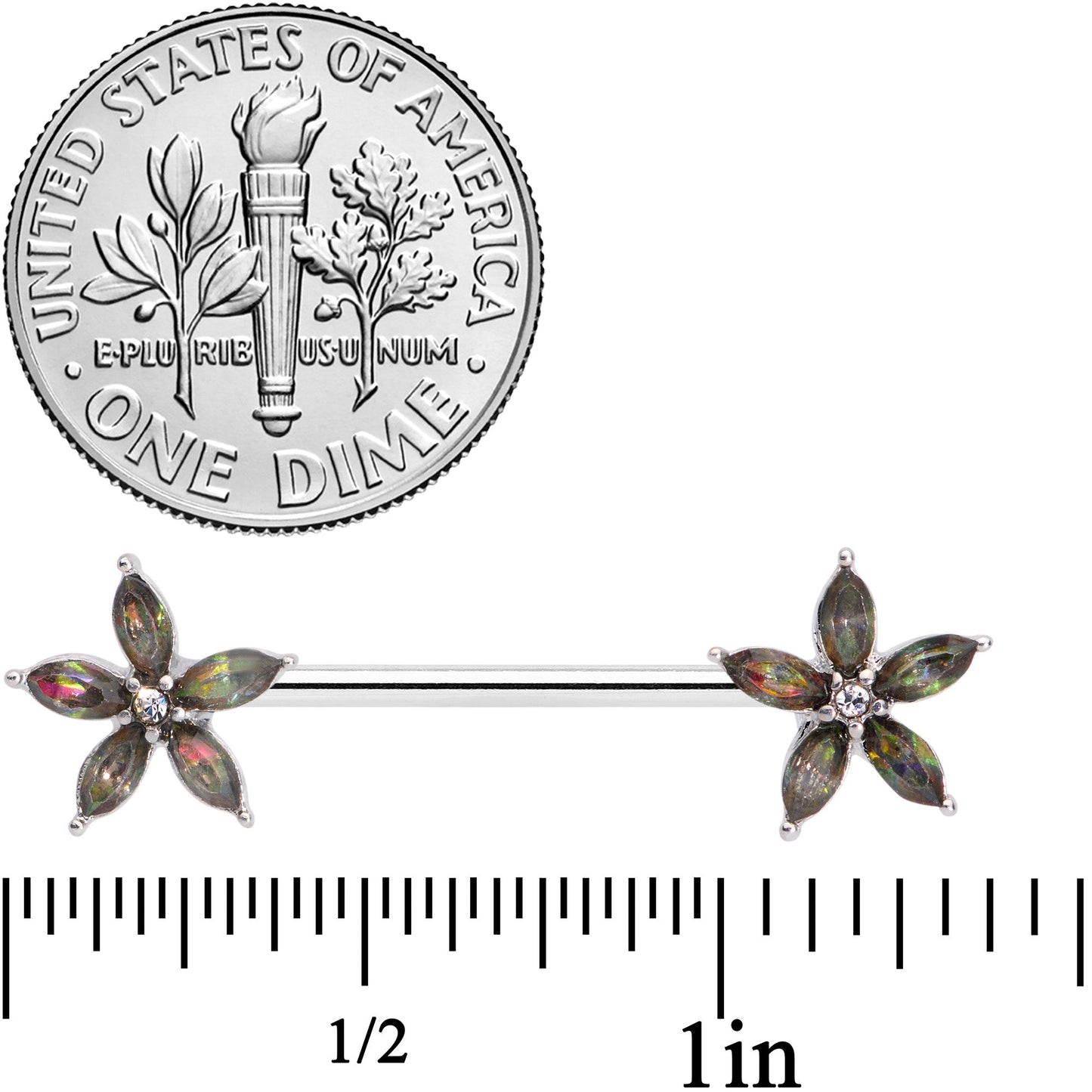 14G 9/16 Dark Aurora Gem Starry Flower Barbell Nipple Ring Set