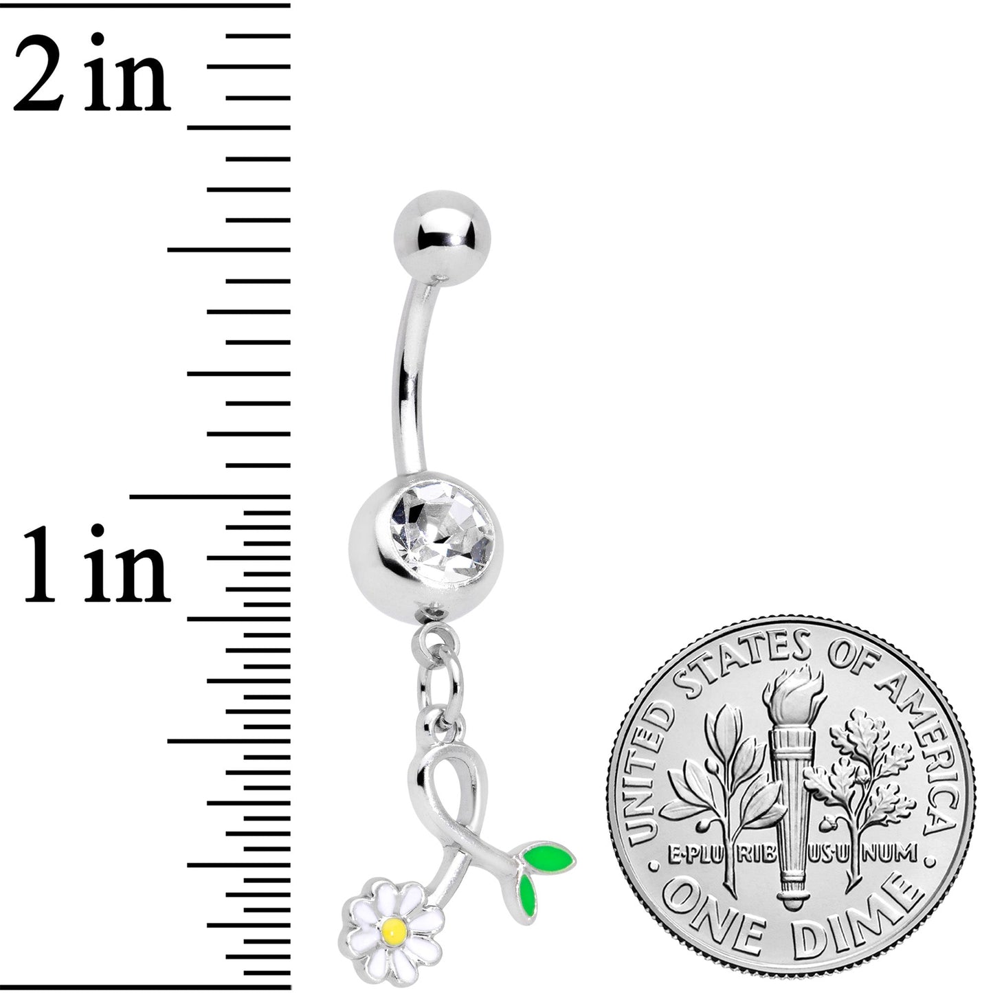 Clear Gem Daisy Curl Flower Dangle Belly Ring