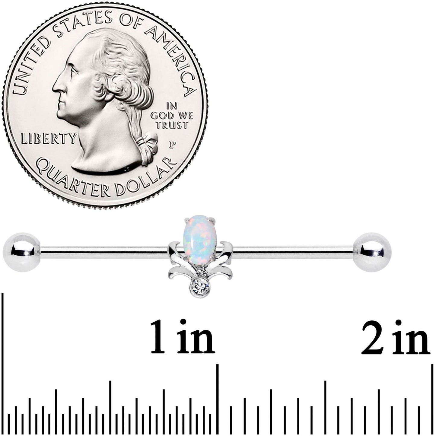 14G White Synthetic Opal Tulip Flower Industrial Barbell 38mm