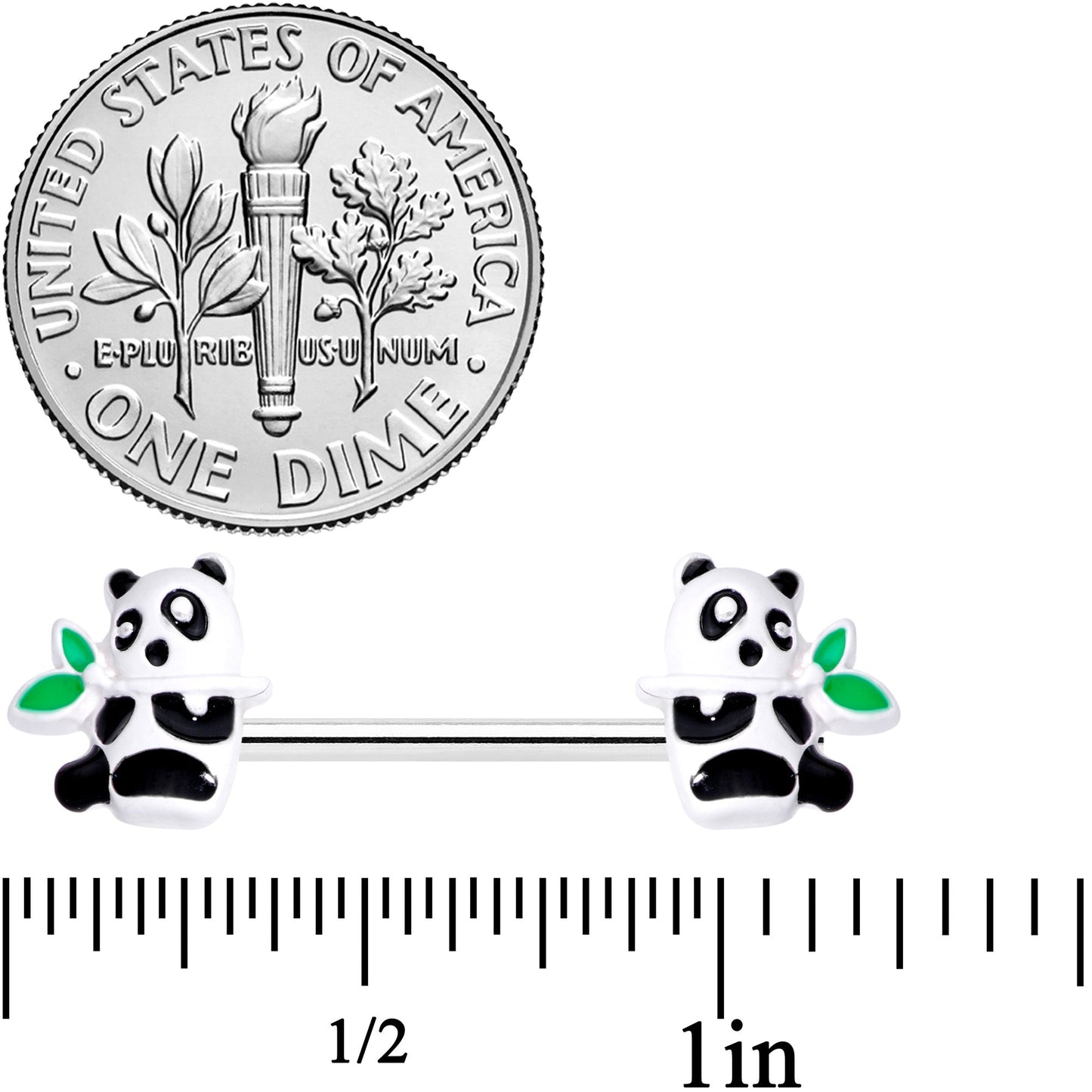 14G 9/16 Pretty Panda Bear Barbell Nipple Ring Set