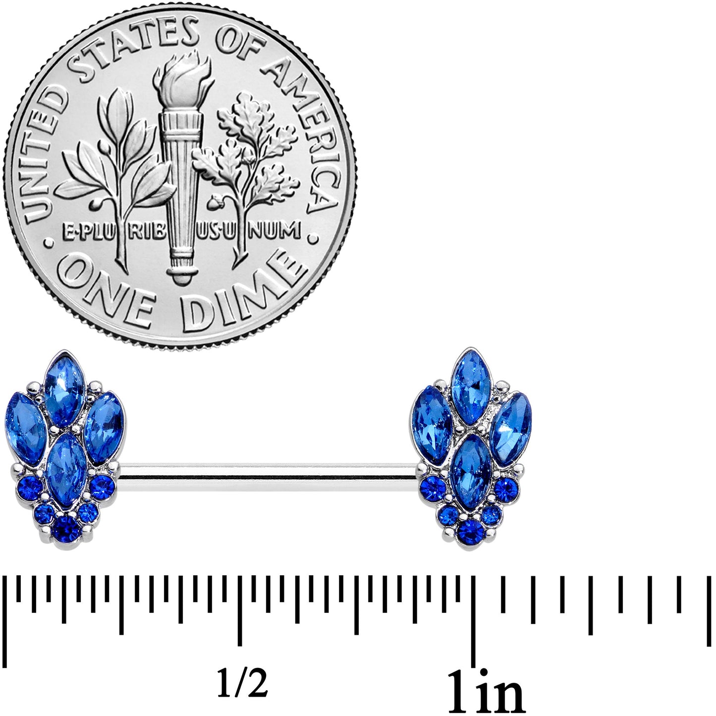 14G 9/16 Blue CZ Gem Fountain Barbell Nipple Ring Set