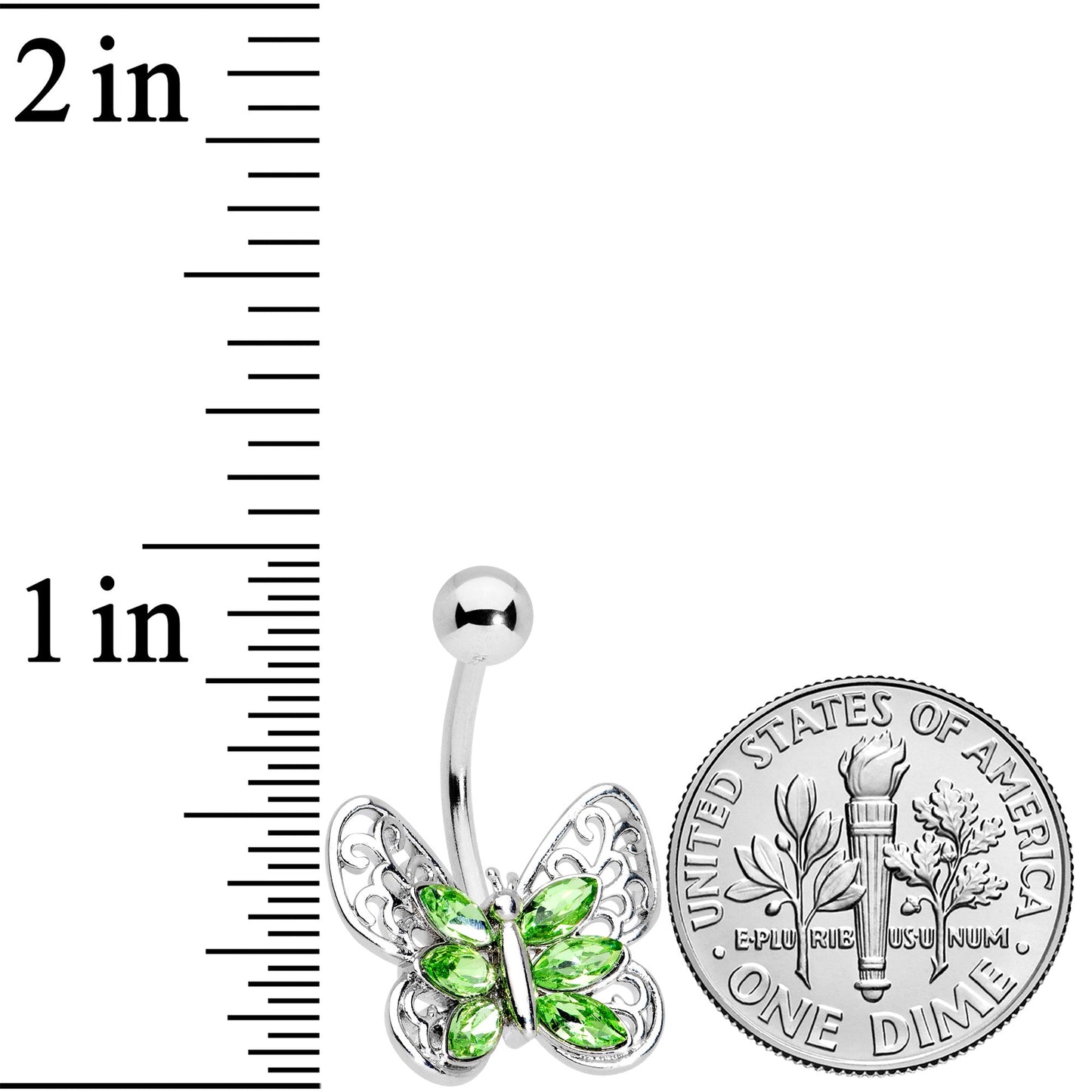 Green Gem Lacy Butterfly Belly Ring