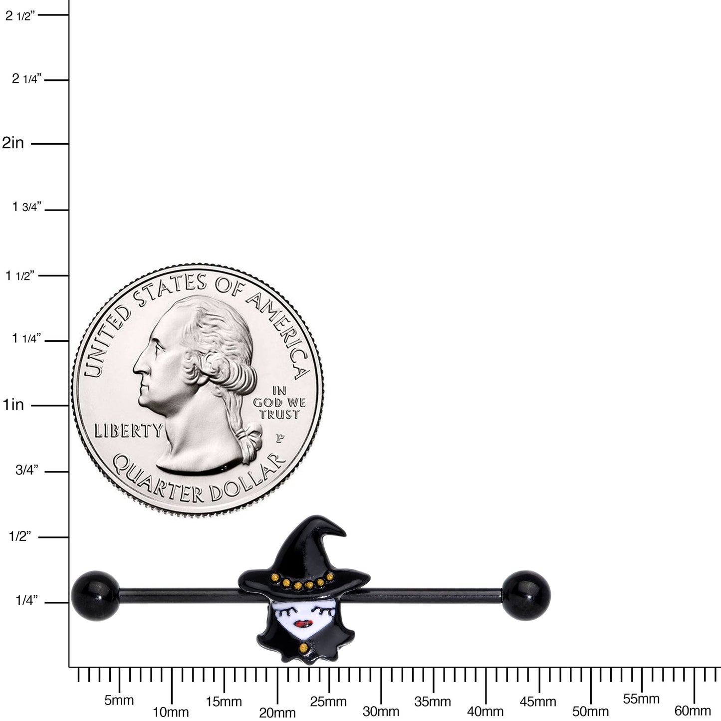 14G Black Goth Witch Halloween Industrial Barbell 38mm