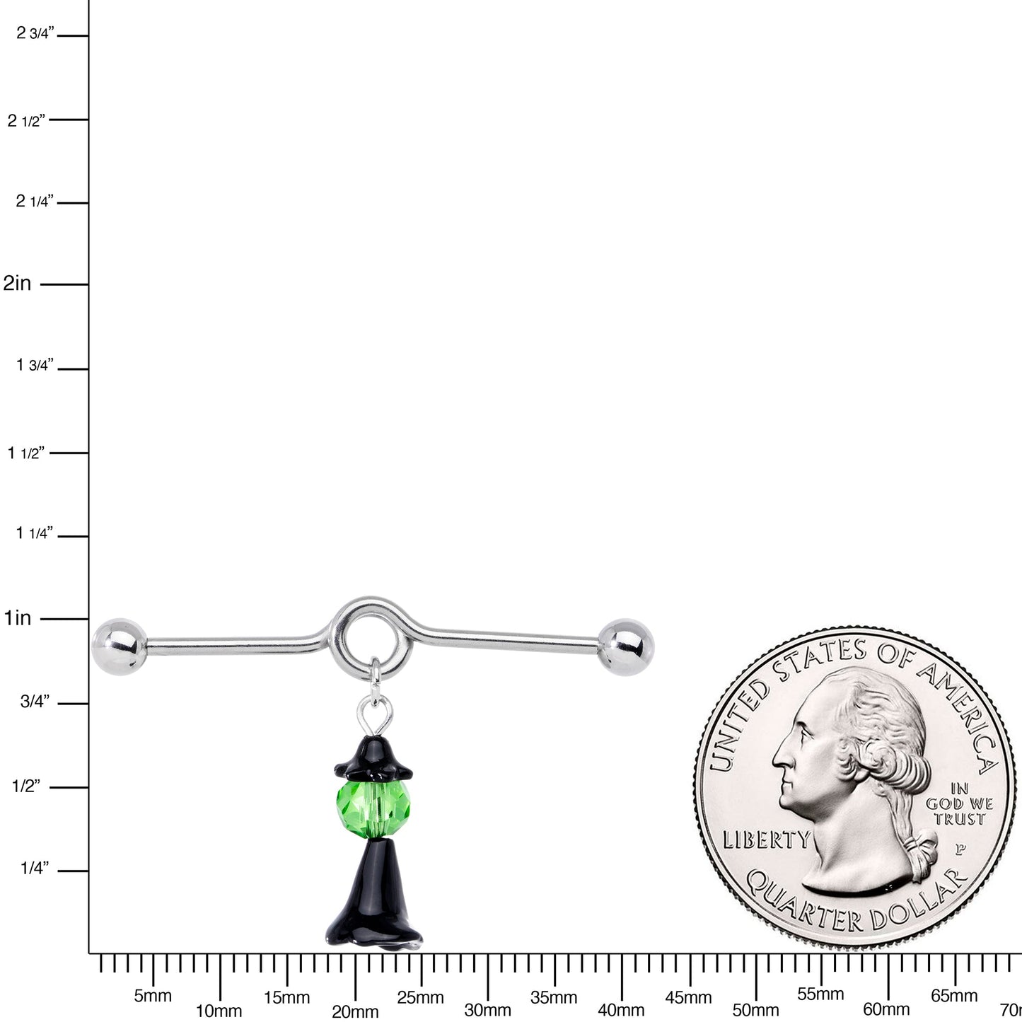 14G Green Gem Spooky Witch Halloween Dangle Project Bar 38mm