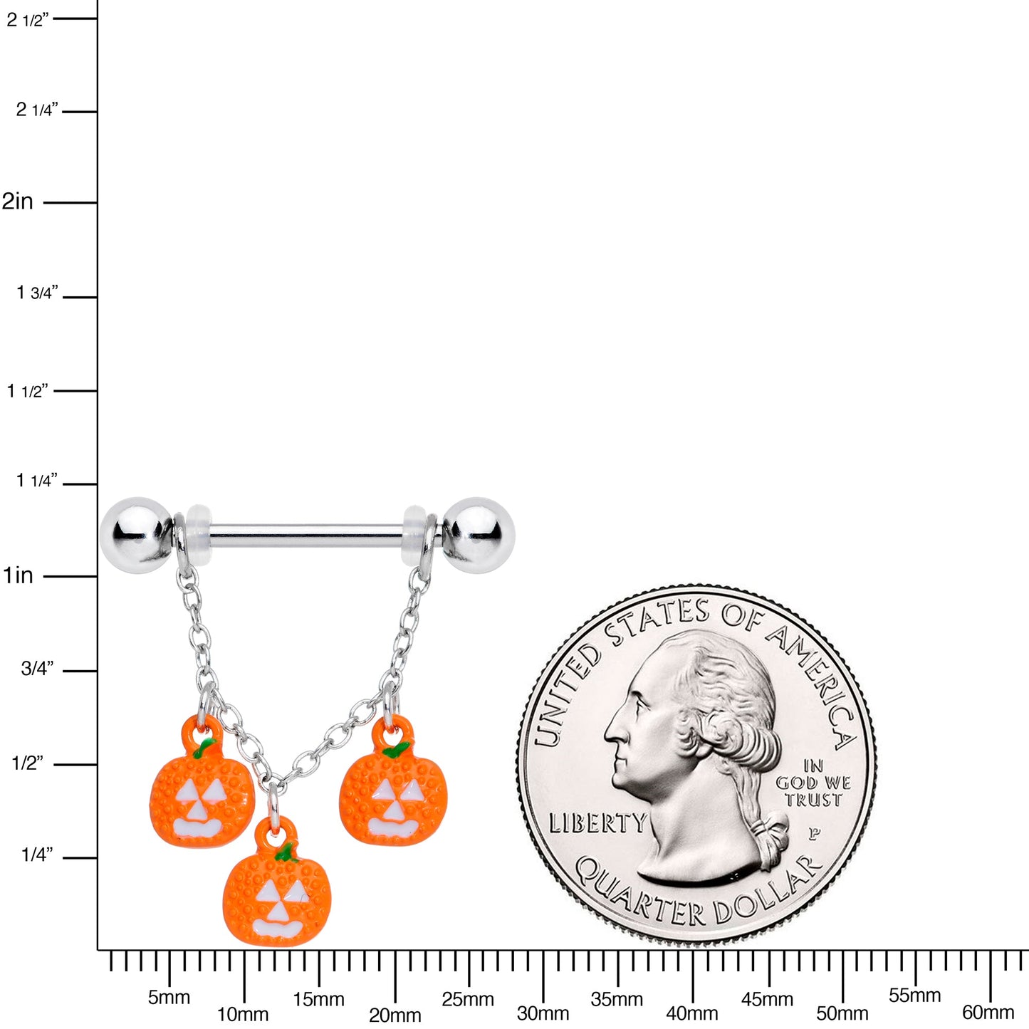14G 9/16 Pumpkin Halloween Chain Dangle Nipple Ring Set