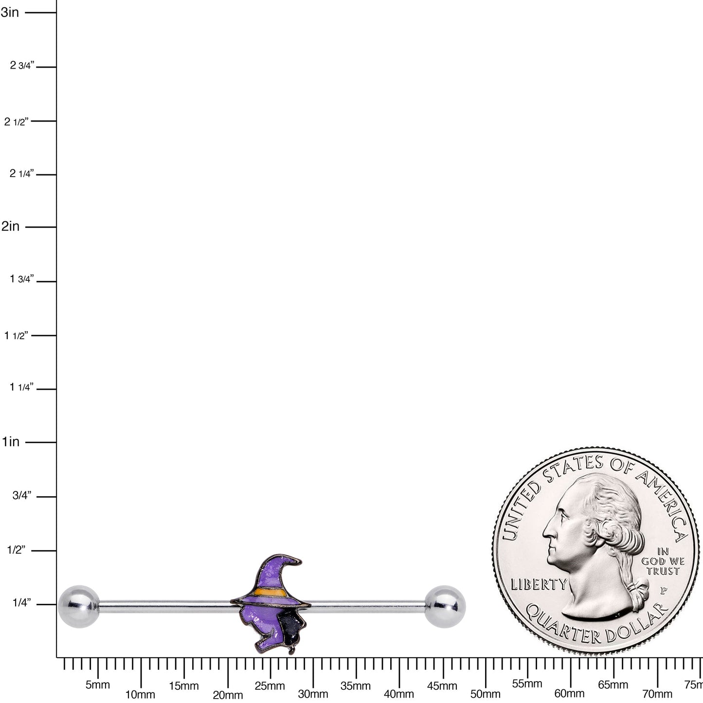 14G Witch Halloween Glow in the Dark Industrial Barbell 38mm