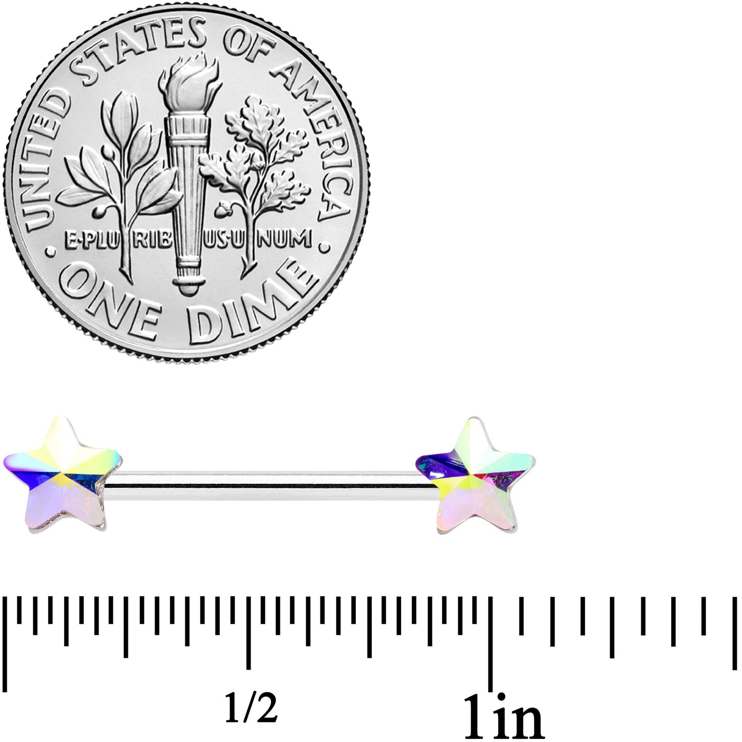 14G 5/8 Aurora Gem Simple Star Barbell Nipple Ring Set