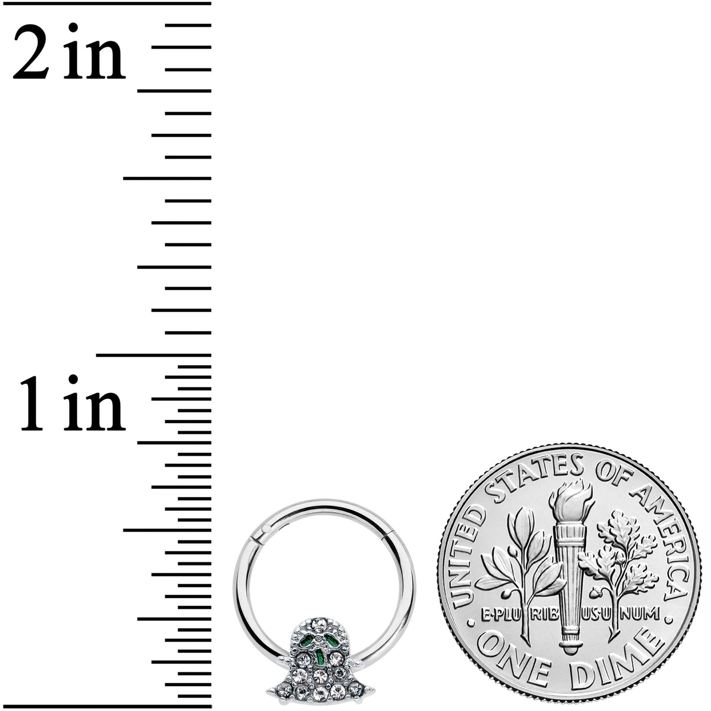 16G 3/8 Clear Gem Green Eye Halloween Ghost Hinged Segment Ring