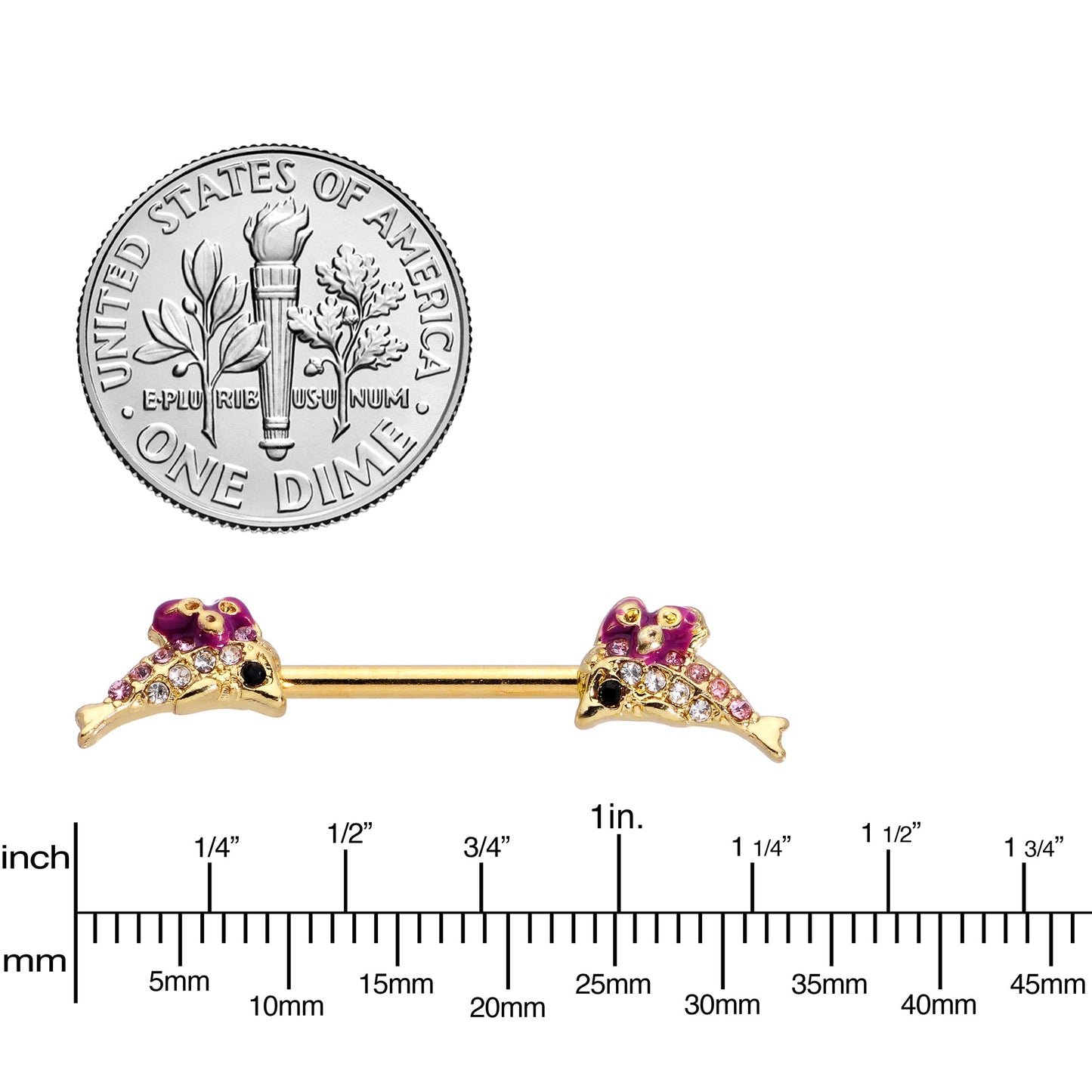 14G 9/16 Clear Purple Gem Gold Hue Dainty Dolphin Nipple Ring Set