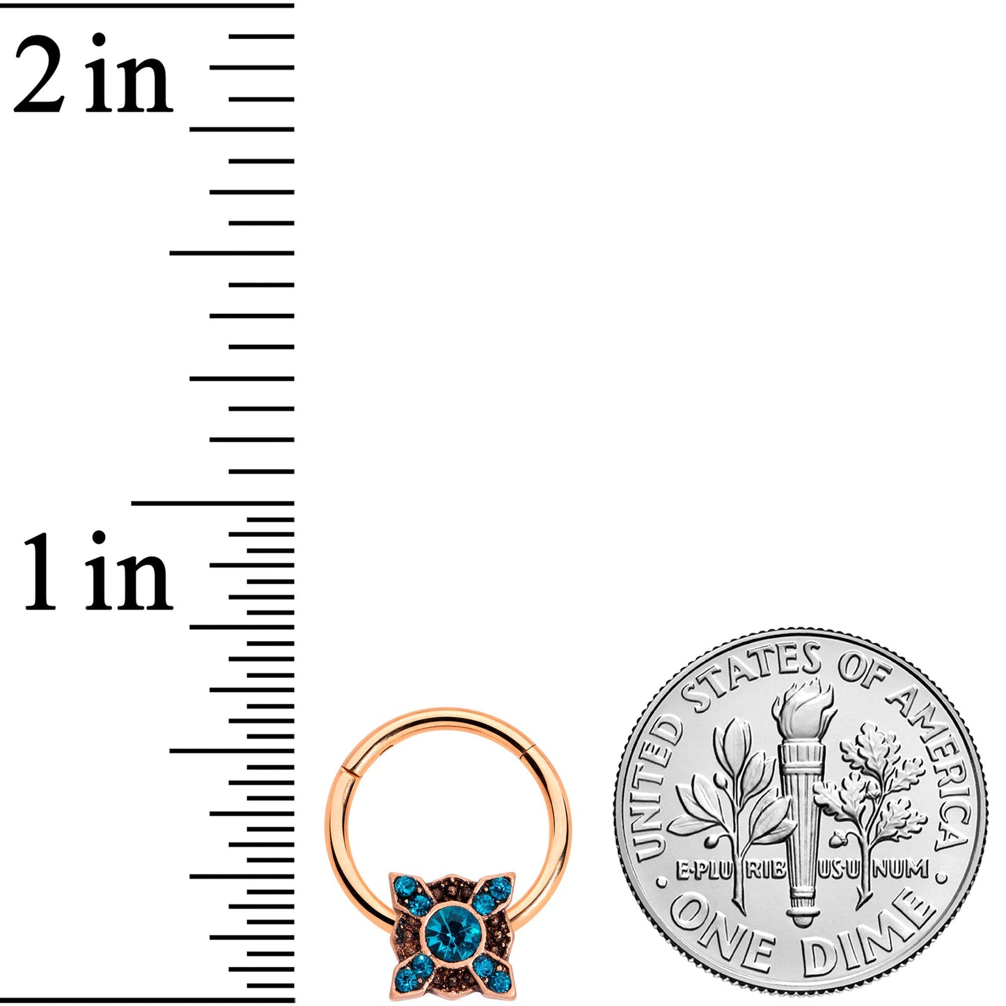 16G 3/8 Aqua Gem Rose Gold Tone Renaissance Hinged Segment Ring