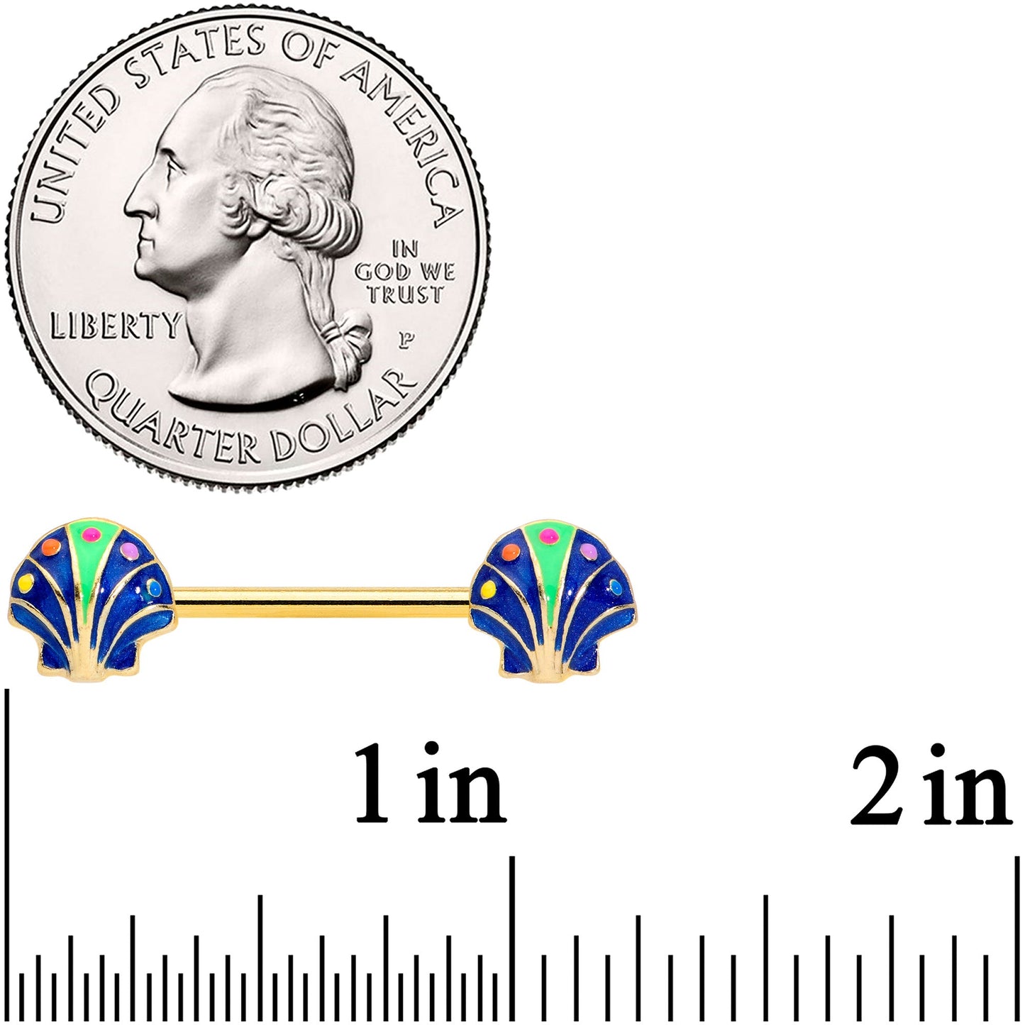 14G 9/16 Gold Tone Blue Shells Barbell Nipple Ring Set