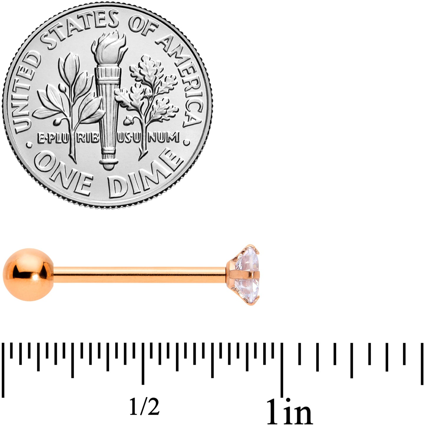 Clear CZ Gem Rose Gold Tone Circle Top Barbell Tongue Ring